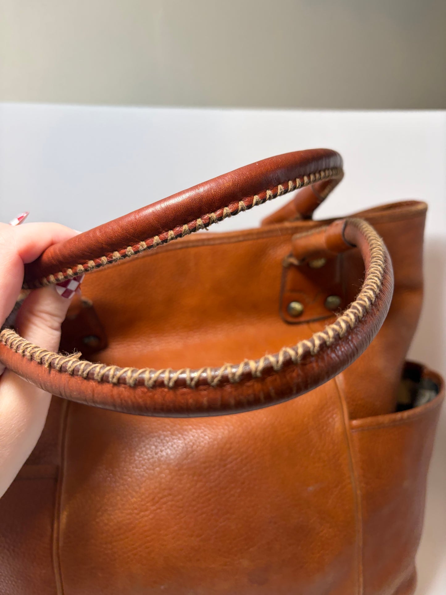 Burberry Large Pebbled Leather Tote W/Plaid Check Interior
