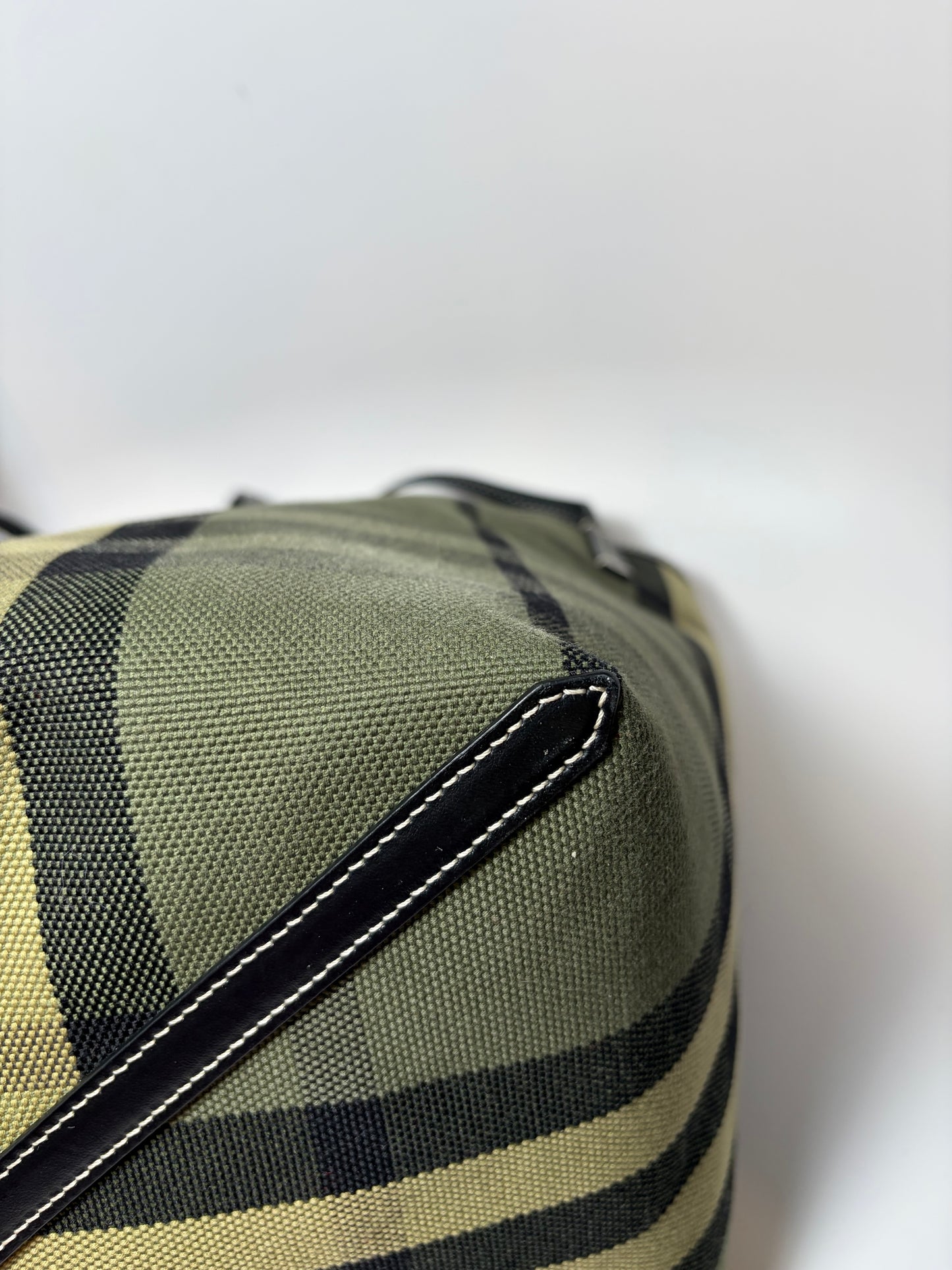 Burberry Check Canvas Tote Green & Khaki and Wristlet