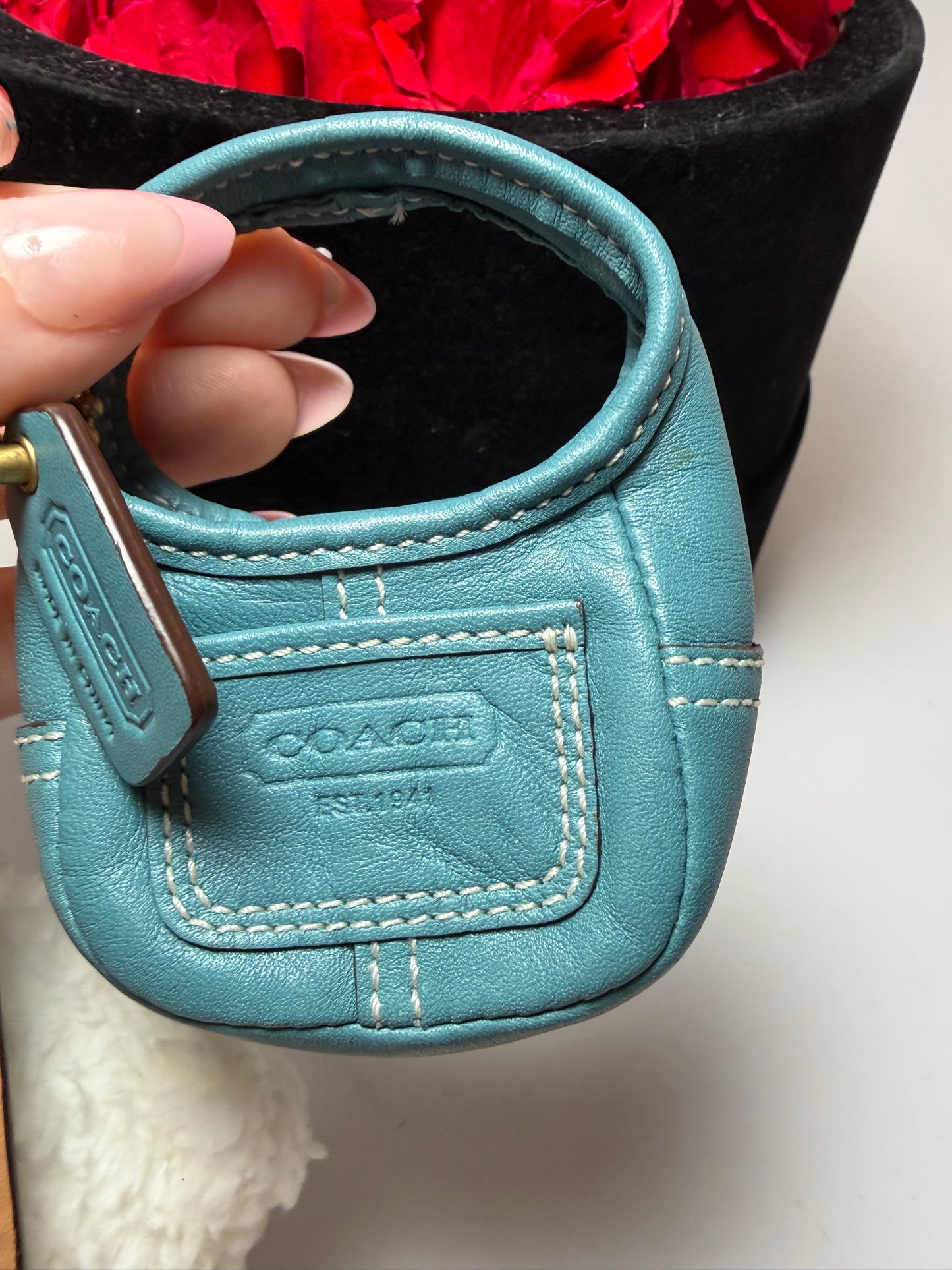Vintage Coach Mini Hobo Ergo Key Ring/Bag Charm Blue Leather Mini Bag