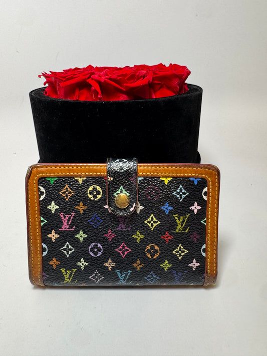 Louis Vuitton Black Multicolor Murakami French Purse Kiss Lock Wallet