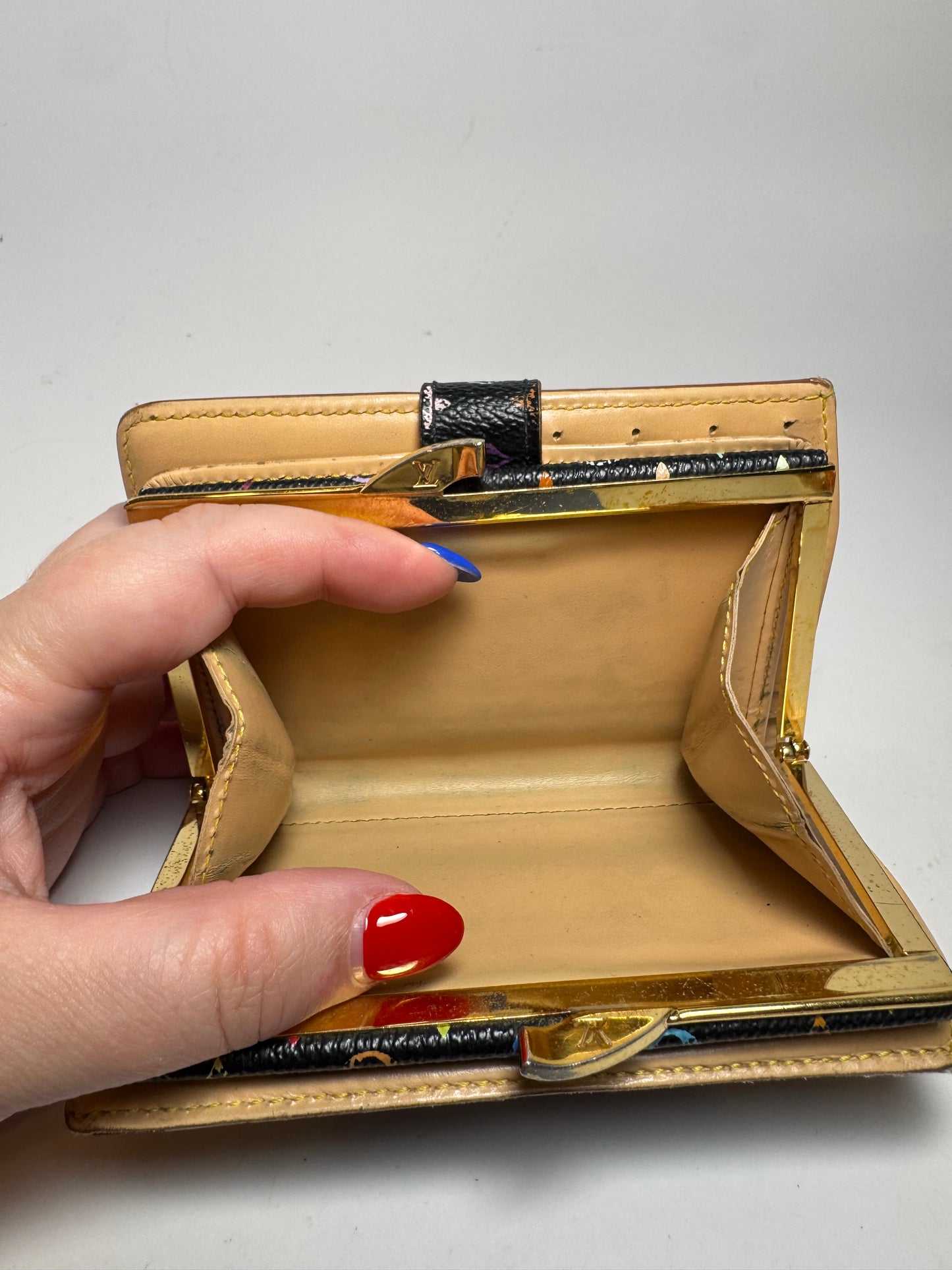 Louis Vuitton Black Multicolor Murakami French Purse Kiss Lock Wallet
