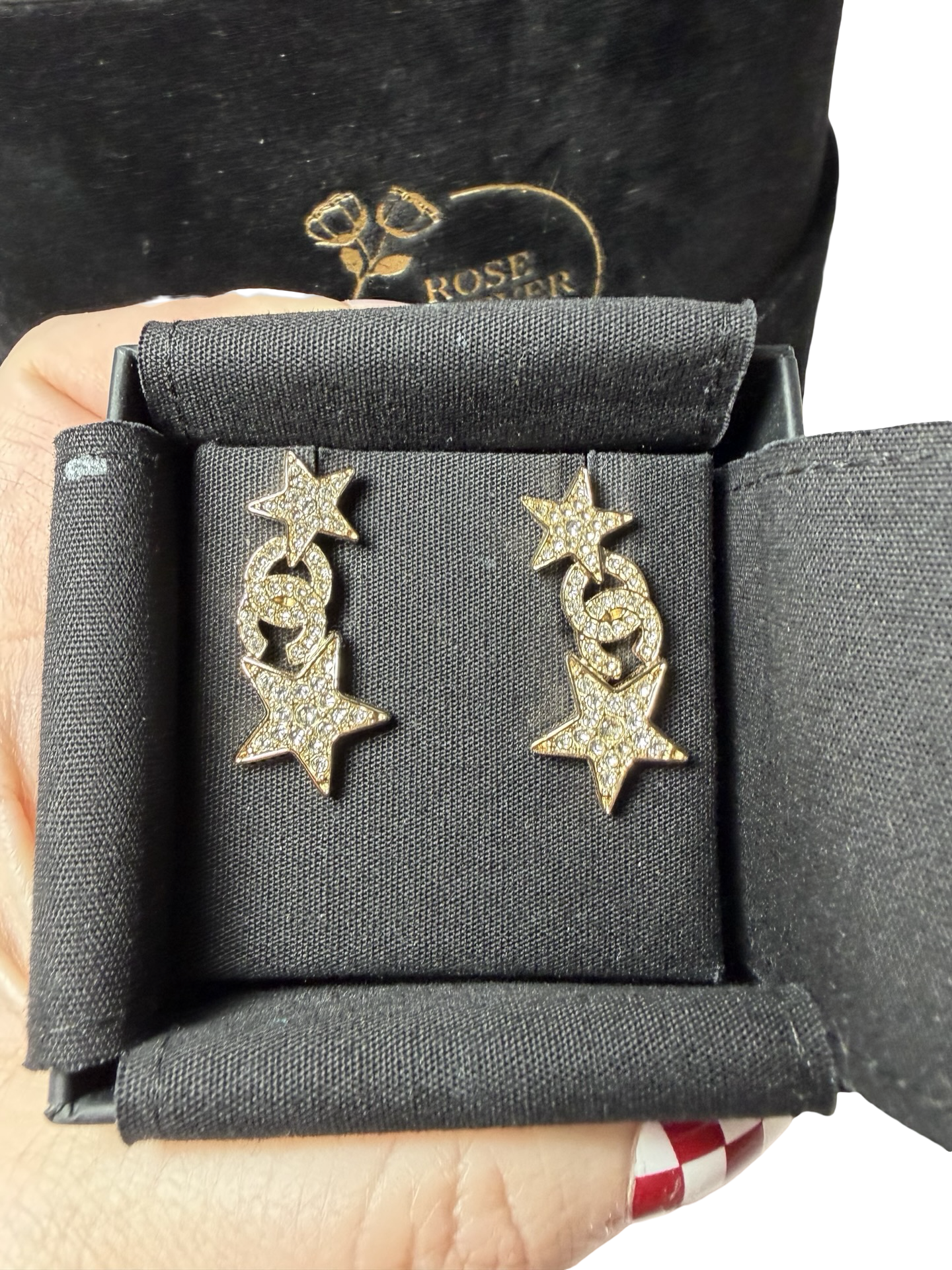 Chanel CC Gold Double Star Earrings