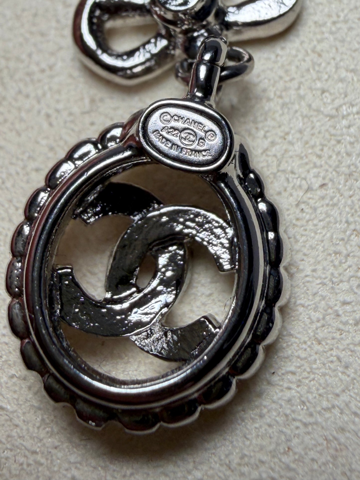 Chanel Coco Mark Ribbon Motif Crystal Post Earrings