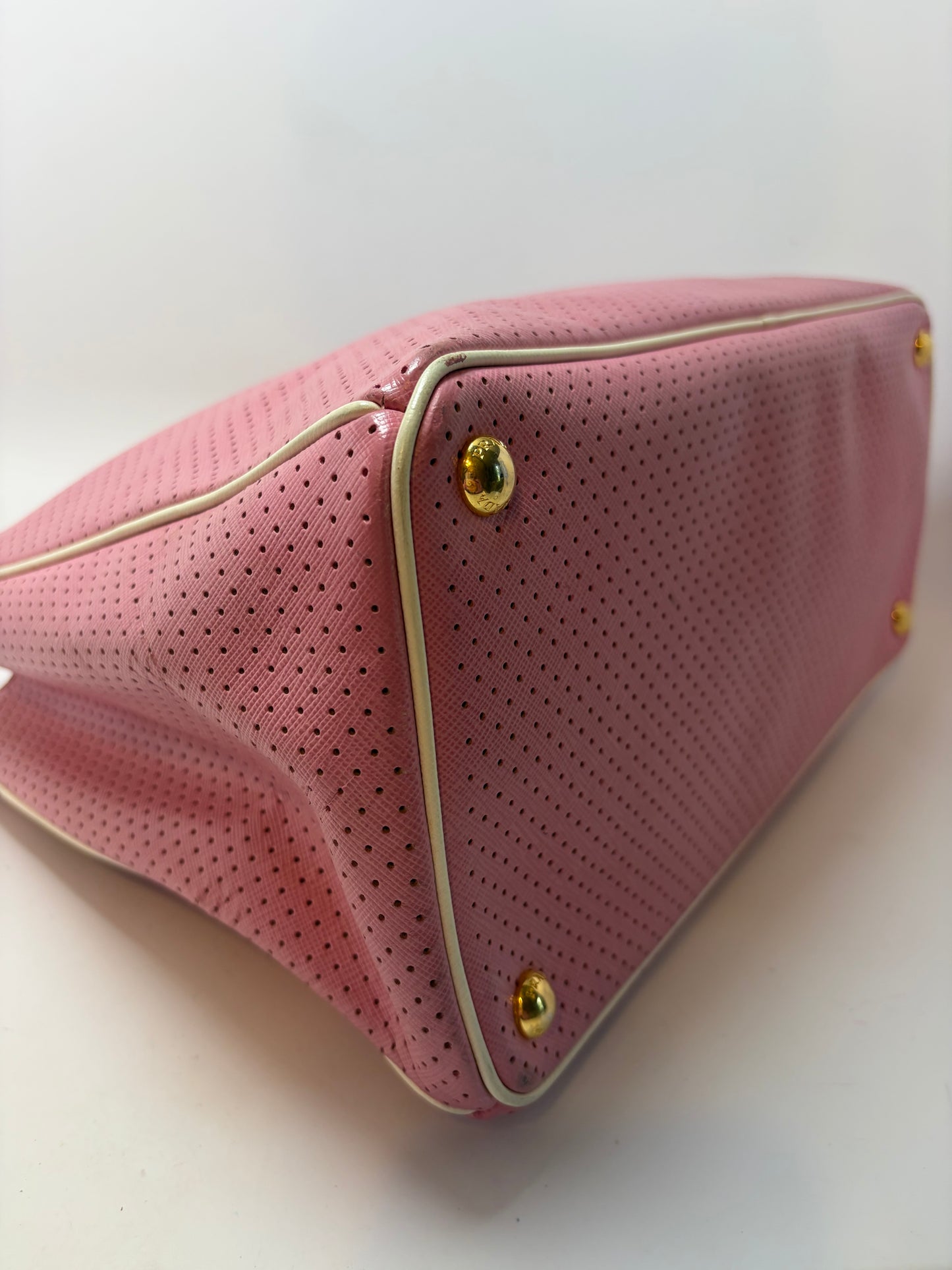 Prada Galleria Pink Perforated Leather Bag with Leather w/ Strap