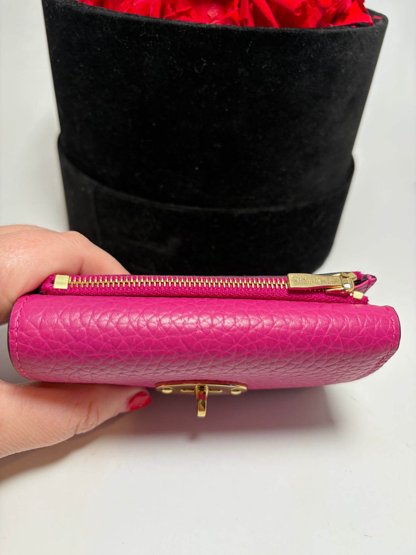 Mulberry Small Darley Hot Pink Pebbled Leather Turn Lock Wallet