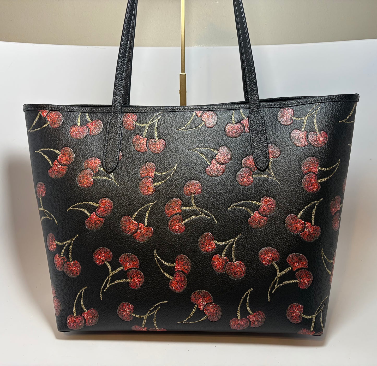 Coach City Tote Black Leather & Red Glitter Cherried