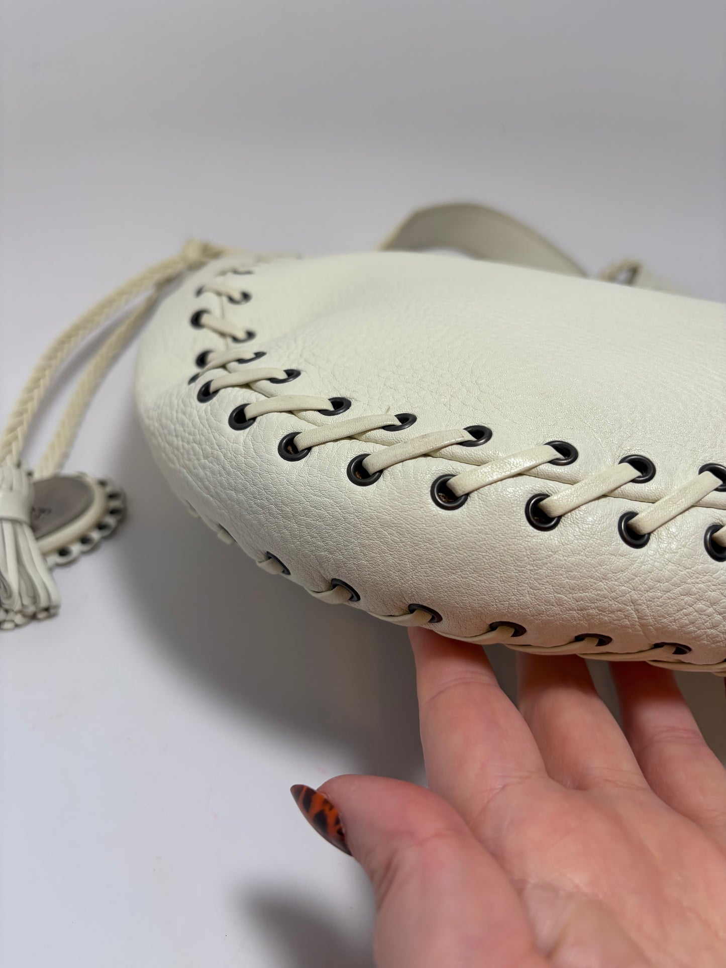 Christian Dior Y2K Cream Leather Hobo Bag with Charm & COA