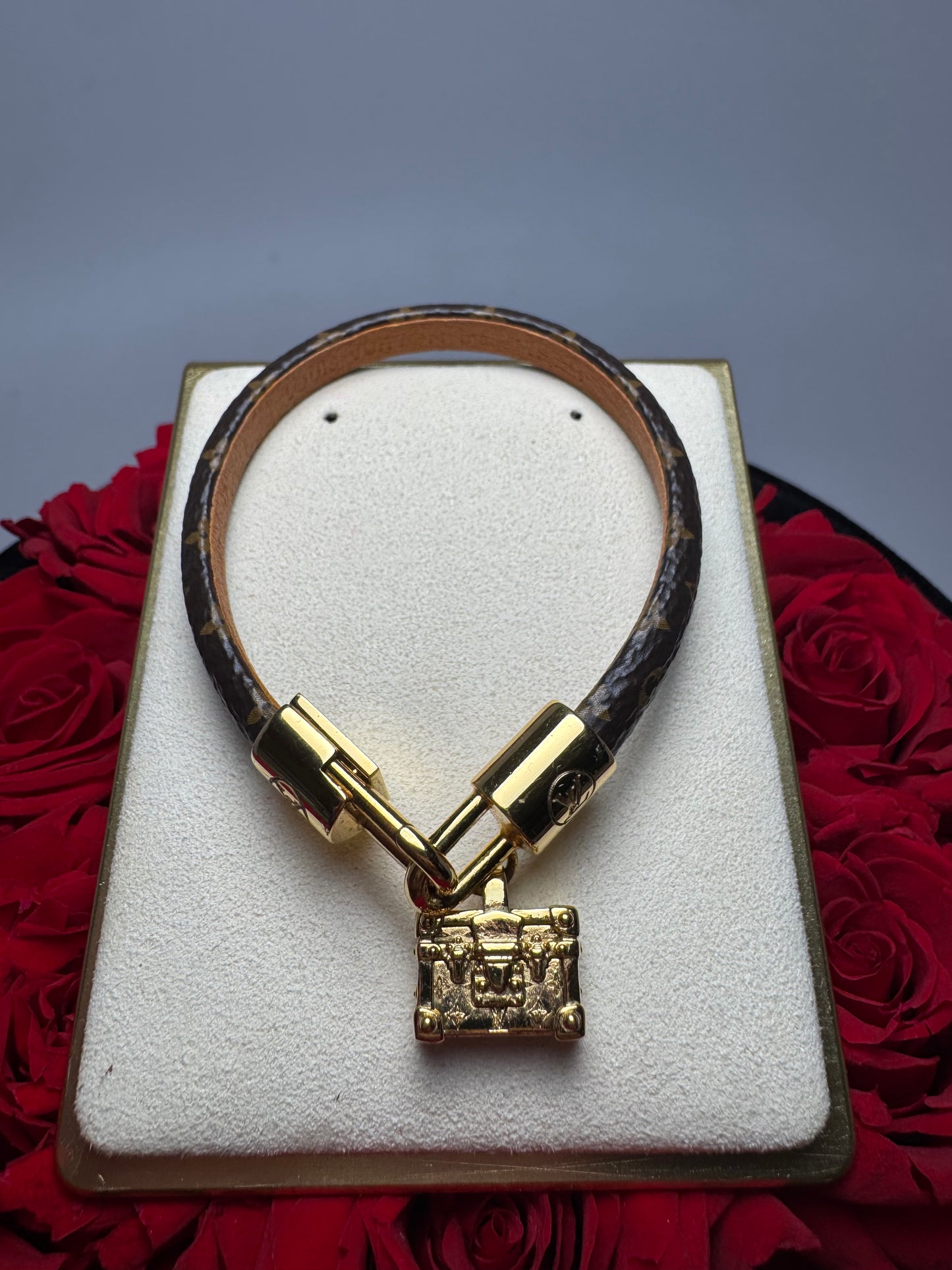 Louis Vuitton Petite Malle Trunk Bracelet Gold & Monogram w/Certificate of Authenticity