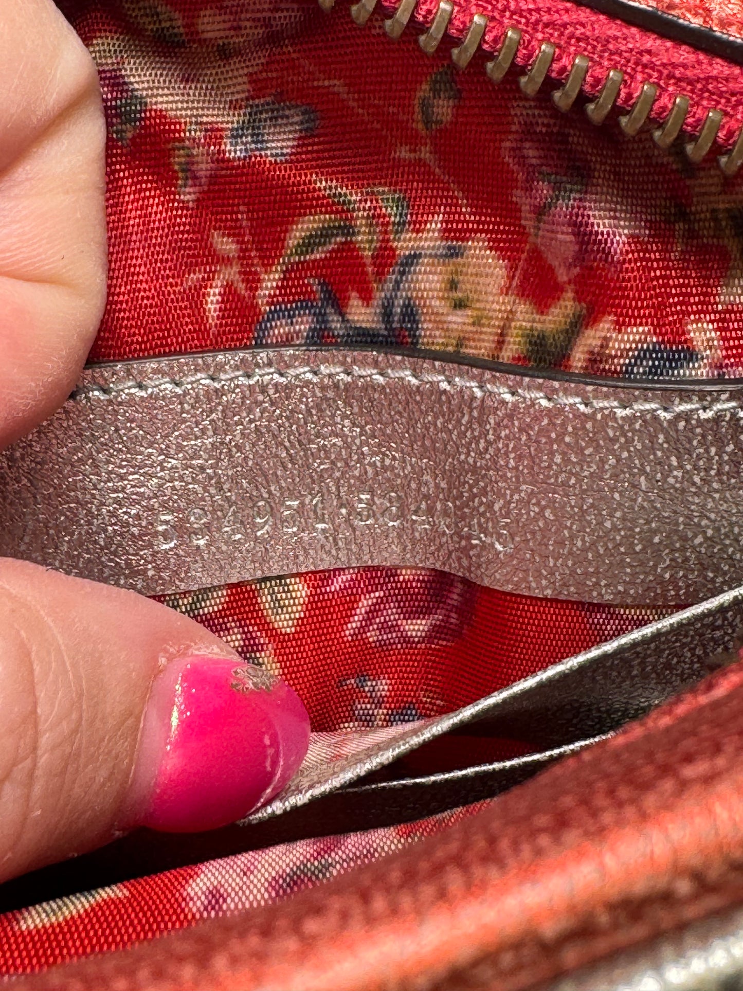 Gucci Nappa Trapuntata Laminated Mini Zumi Dome Crossbody Red, Silver & Blue w/two tone GGs on front