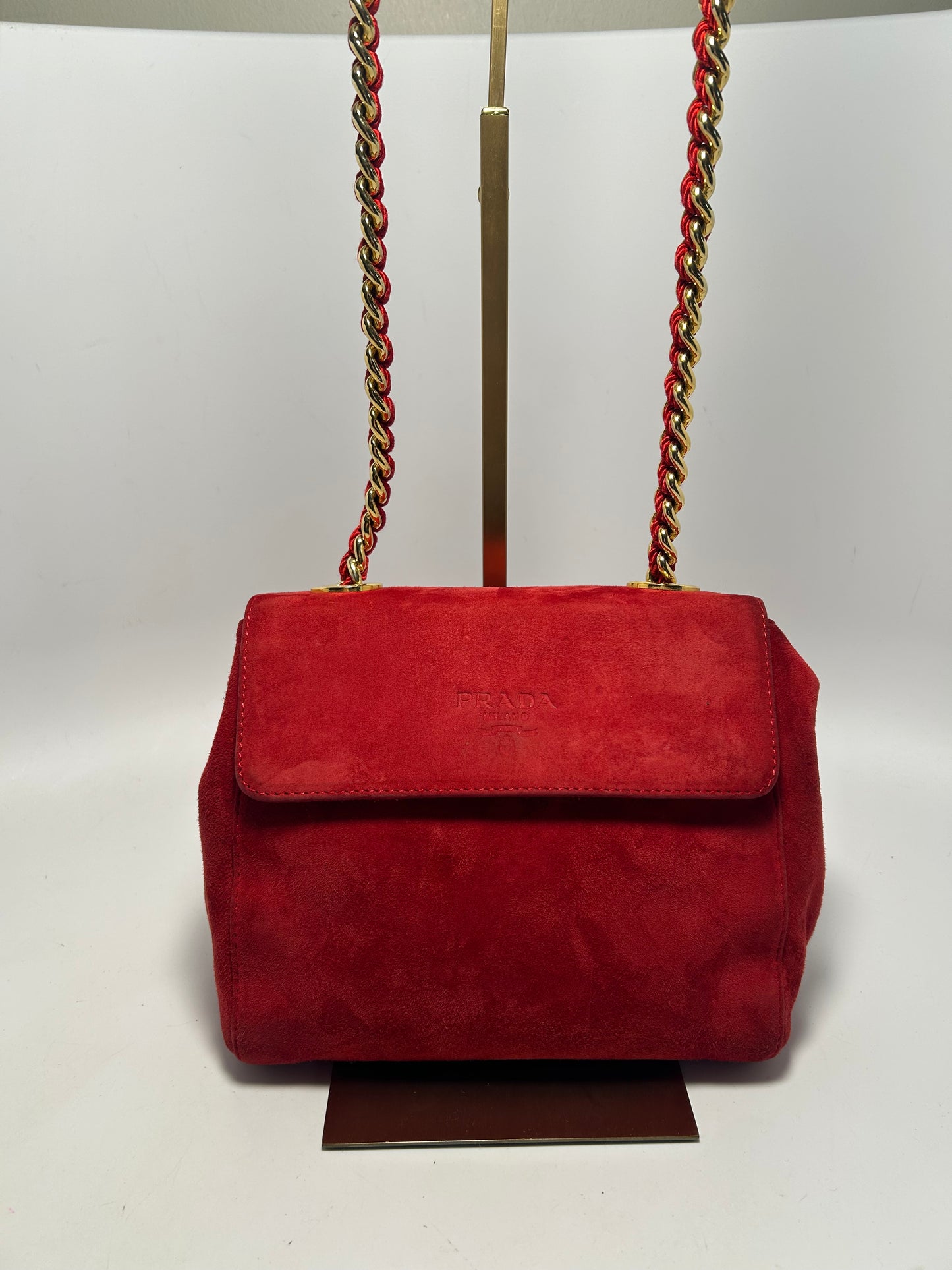 Prada Red Suede Chain Shoulder Bag