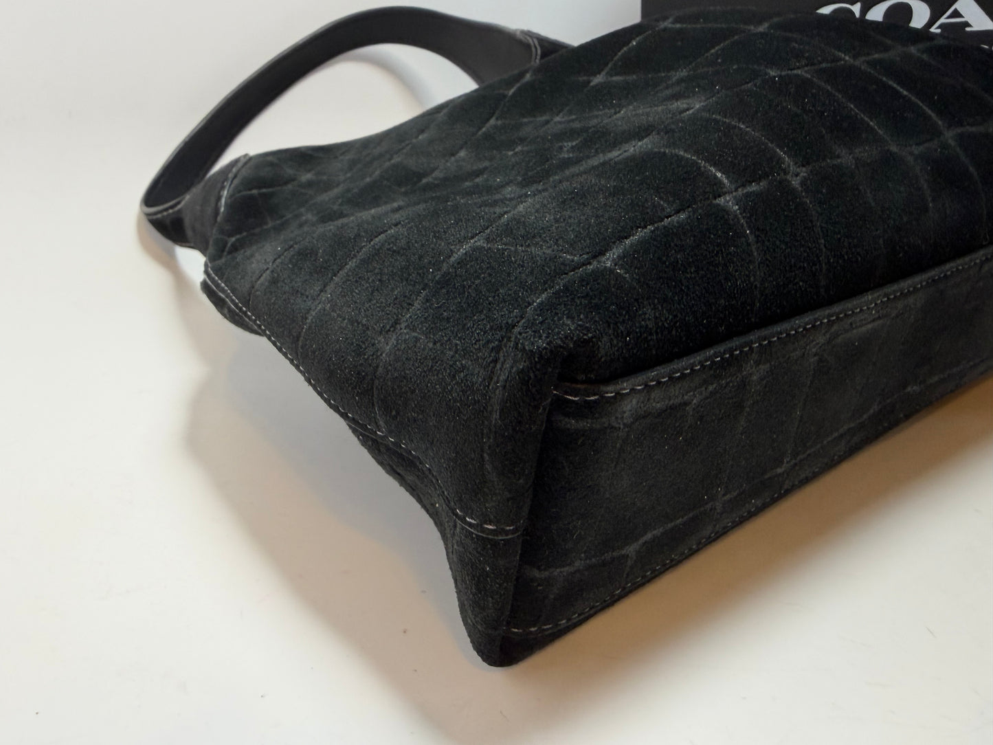 Coach Brooklyn 28 Black Suede Croc Embossed Shoulder Bag