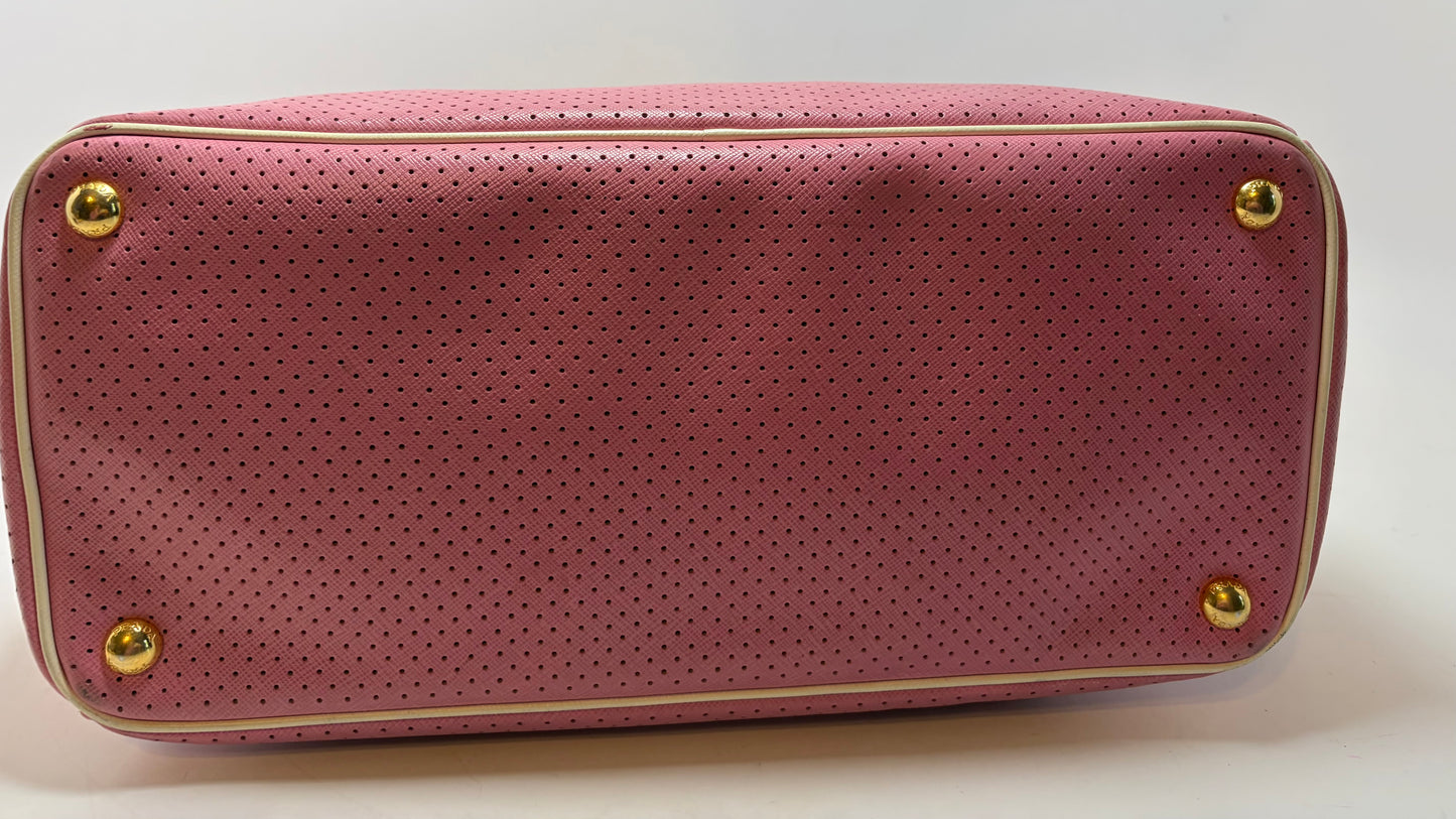 Prada Galleria Pink Perforated Leather Bag with Leather w/ Strap