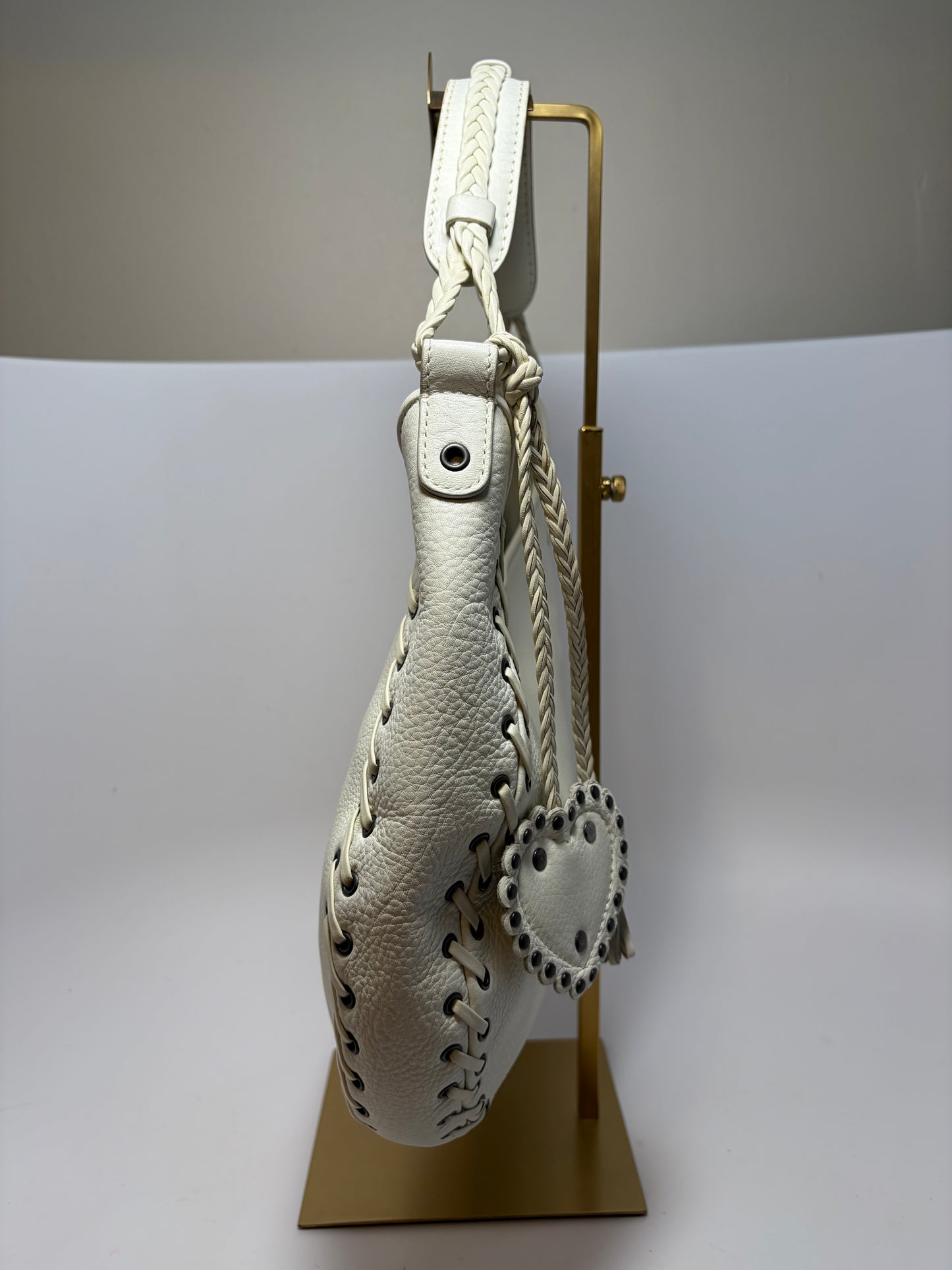 Christian Dior Y2K Cream Leather Hobo Bag with Charm & COA