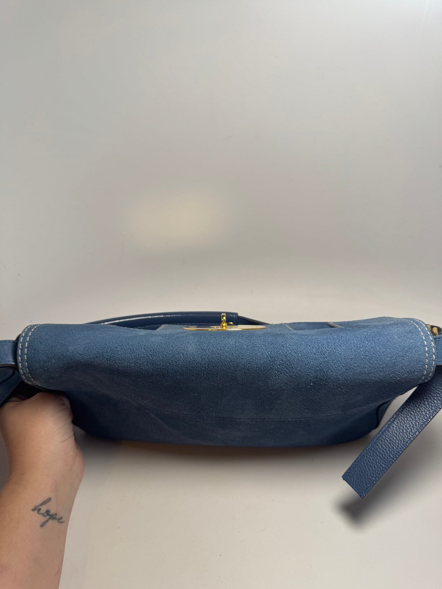 Mulberry East West Bayswater Shoulder Bag in Denim Indigo Suede & Leather – 2024 Release
