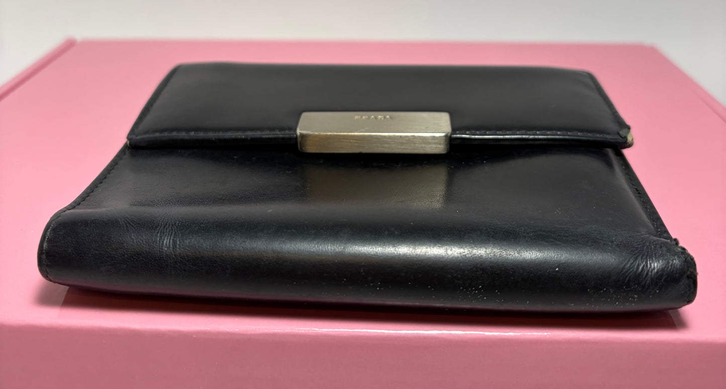 Prada Black Leather Trifold Wallet