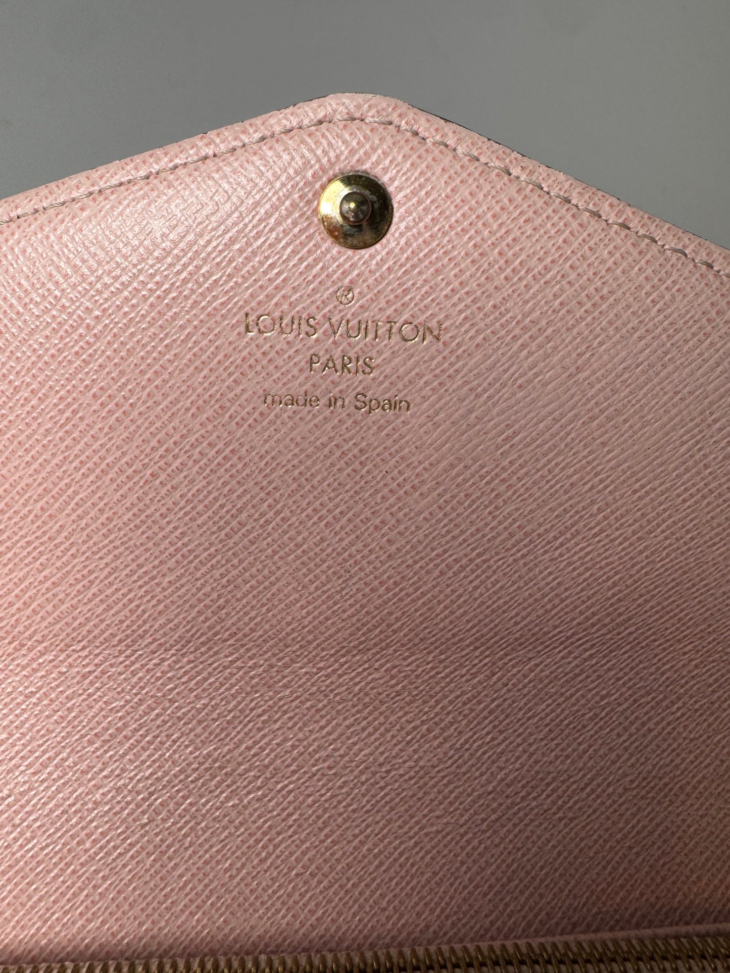 Louis Vuitton Damier Ebene Sarah Wallet w/Ballerine Pink Interior
