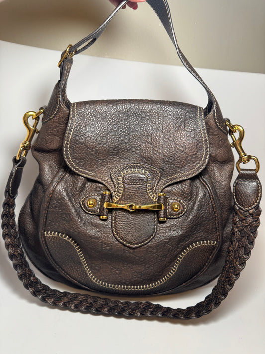 Gucci Dark Brown Guccissima Leather Pelham Large Shoulder Bag