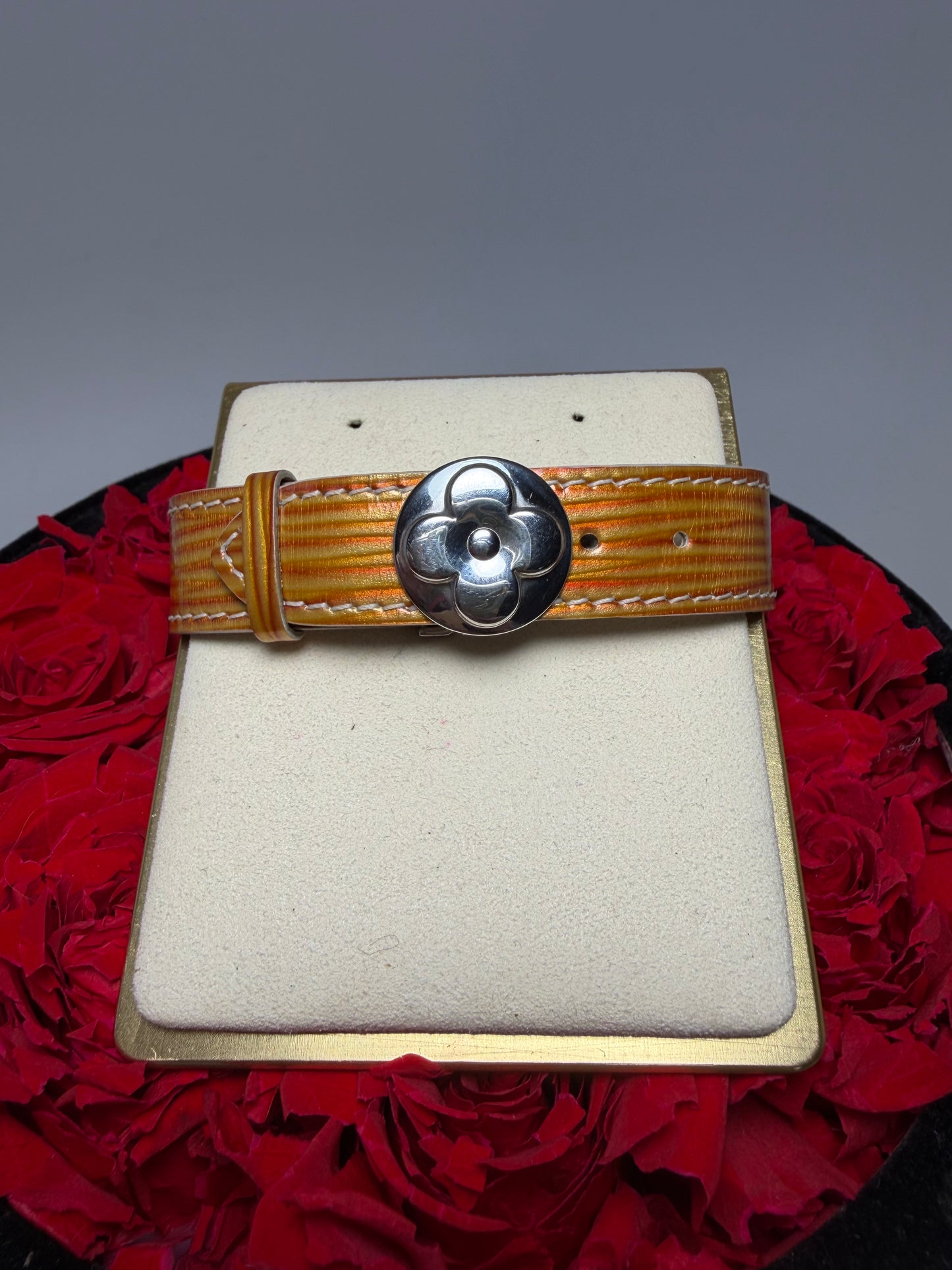 Louis Vuitton Good Luck Bracelet Burnt Brown & Gold Epi Leather with Silver Hardware comes w/dust bag