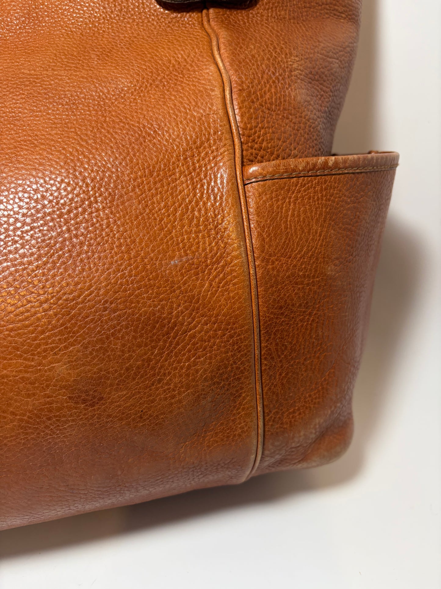 Burberry Large Pebbled Leather Tote W/Plaid Check Interior