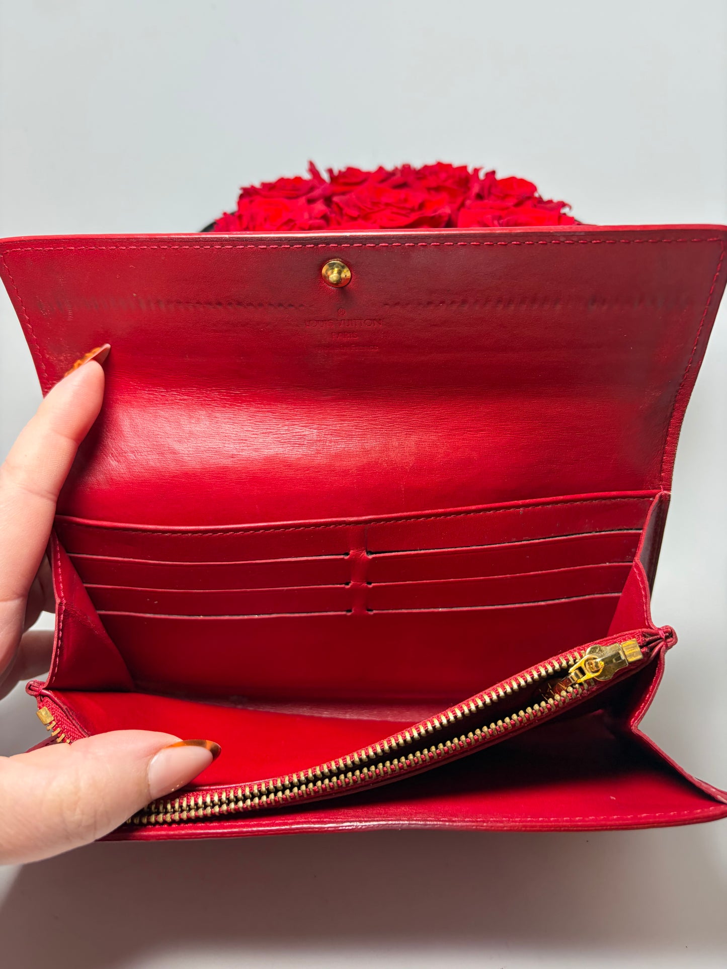 Louis Vuitton Sarah Red Vernis Monogram Wallet