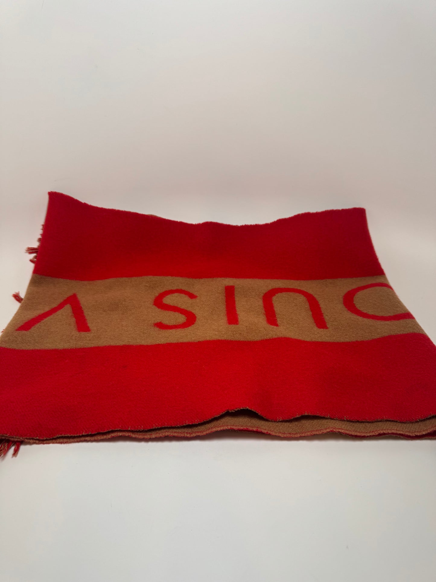 Louis Vuitton Red & Camel Double-Sided 100% Cashmere Winter Scarf Luxury Fashion