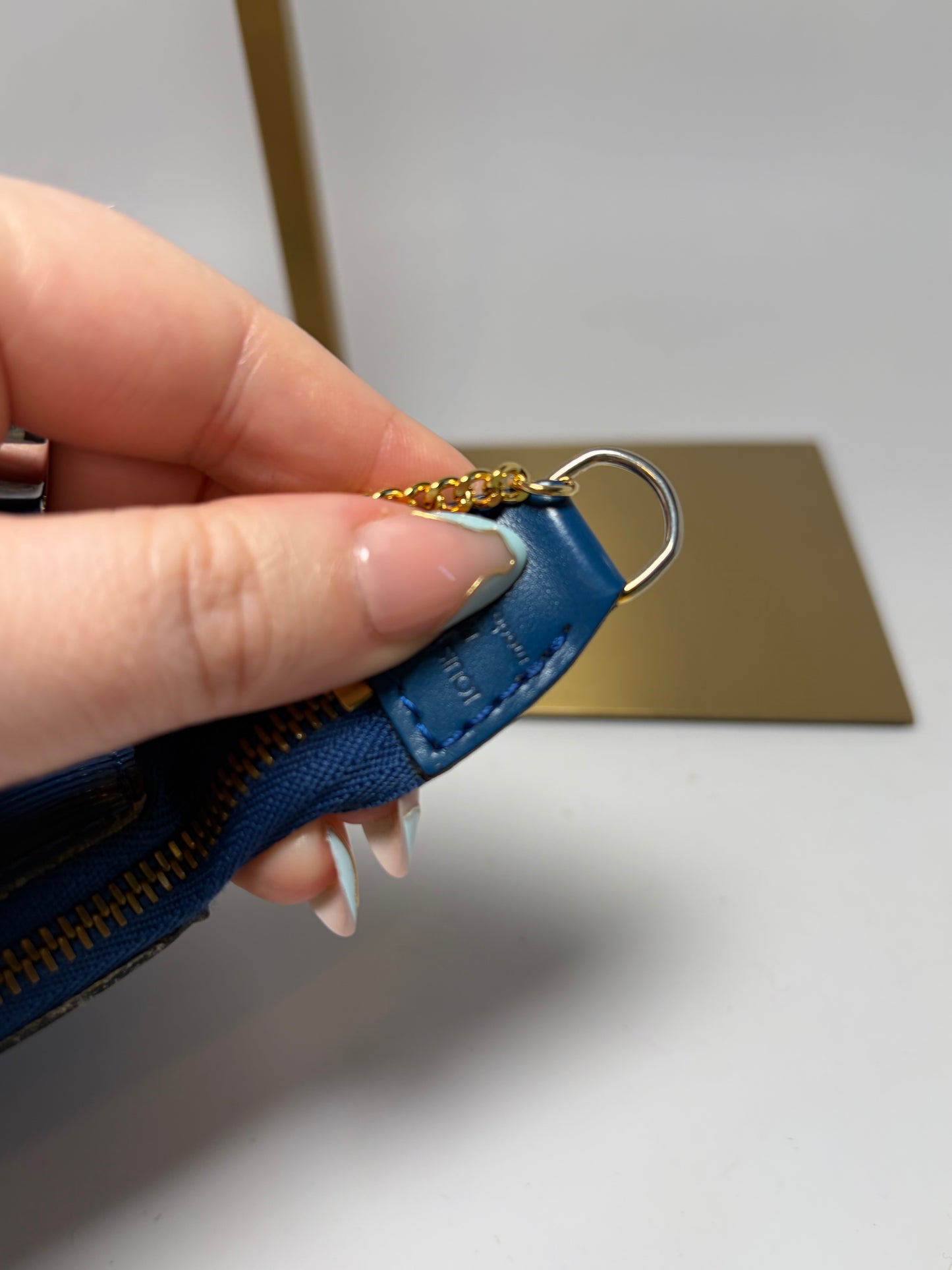 Louis Vuitton Pouch Pochette Accessories in Blue Epi Leather with LV Gold Chain