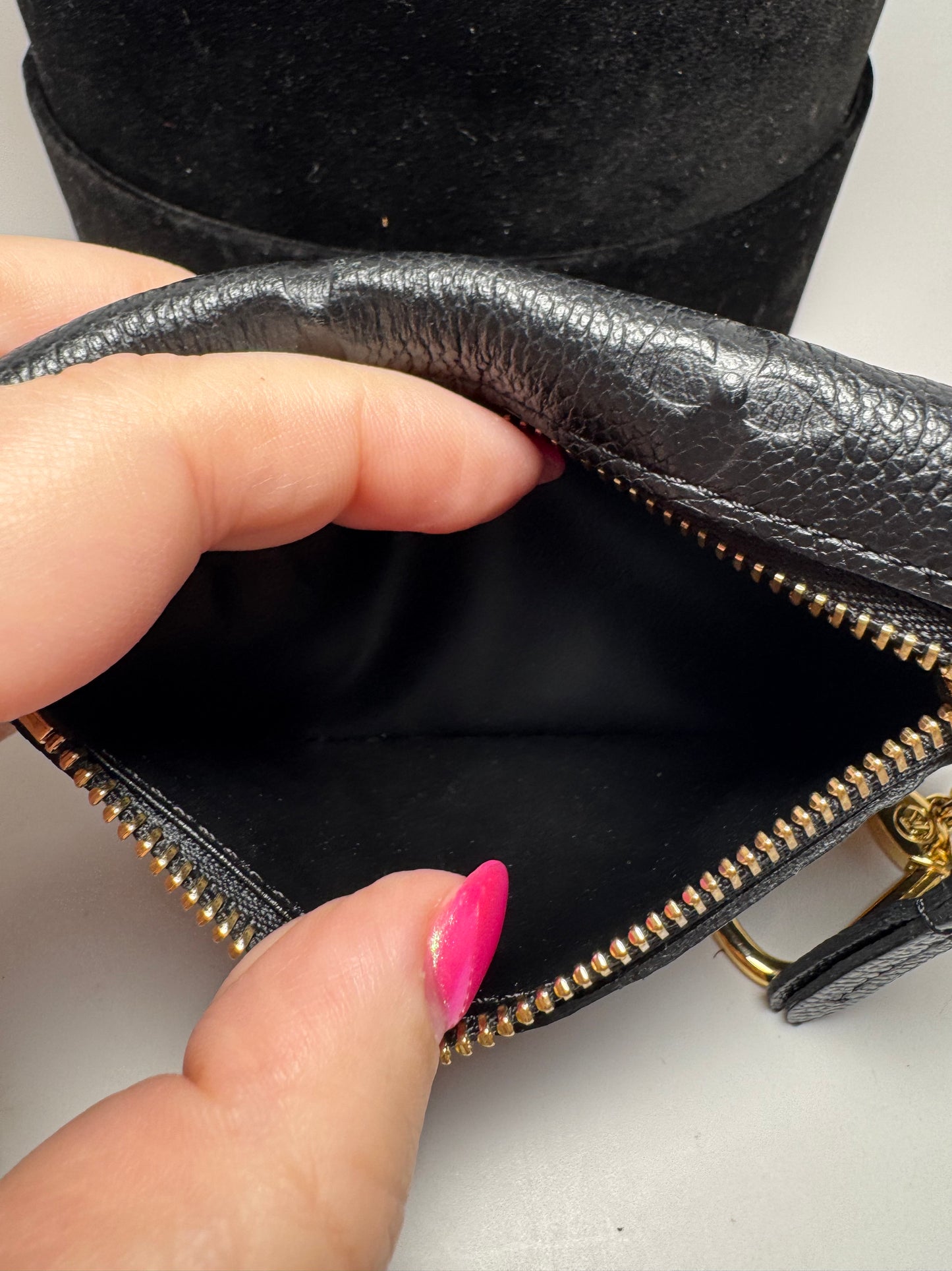 Louis Vuitton Black Key Pouch Wallet Empriente Noir Leather w/Key Ring