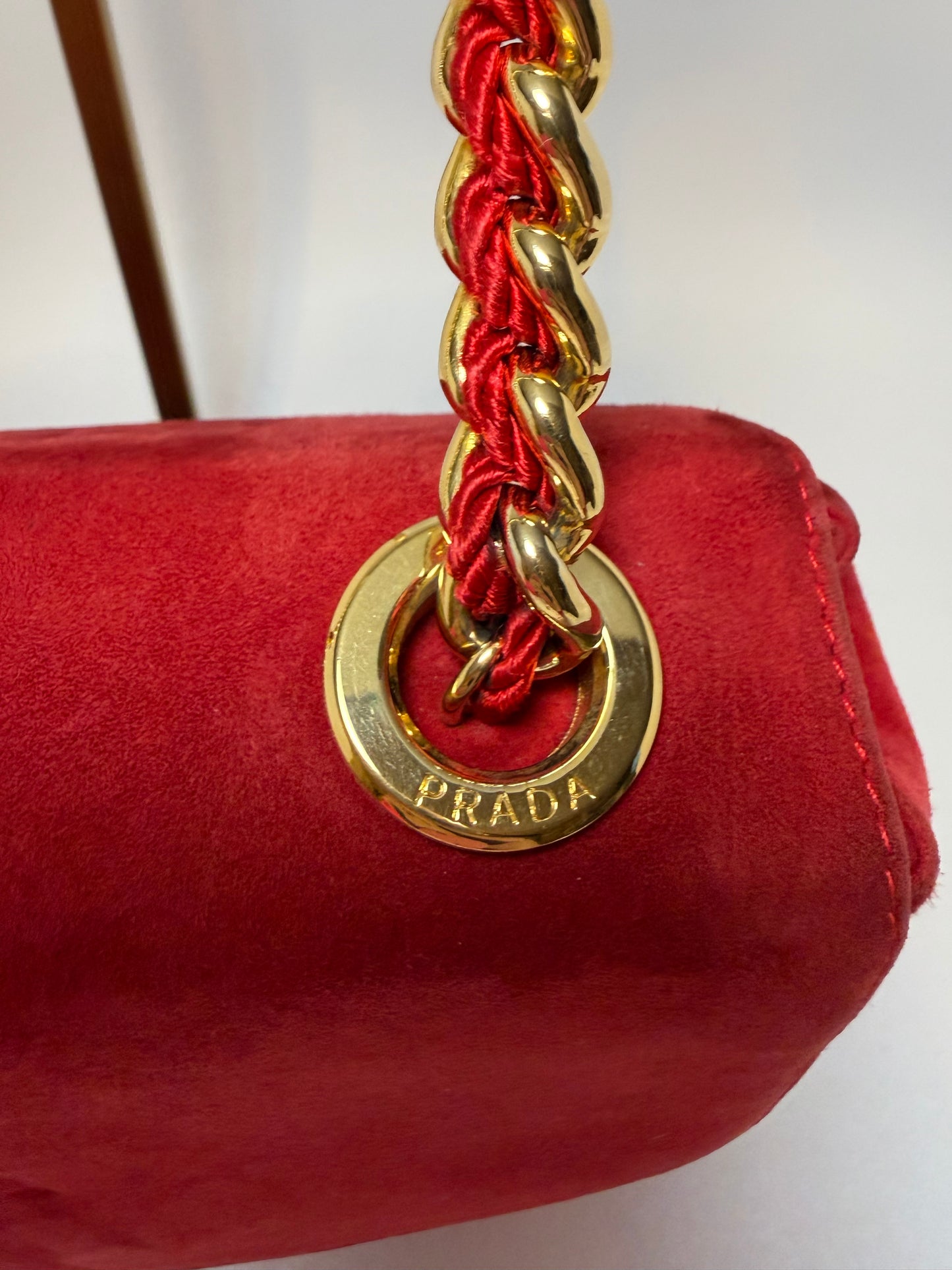 Prada Red Suede Chain Shoulder Bag