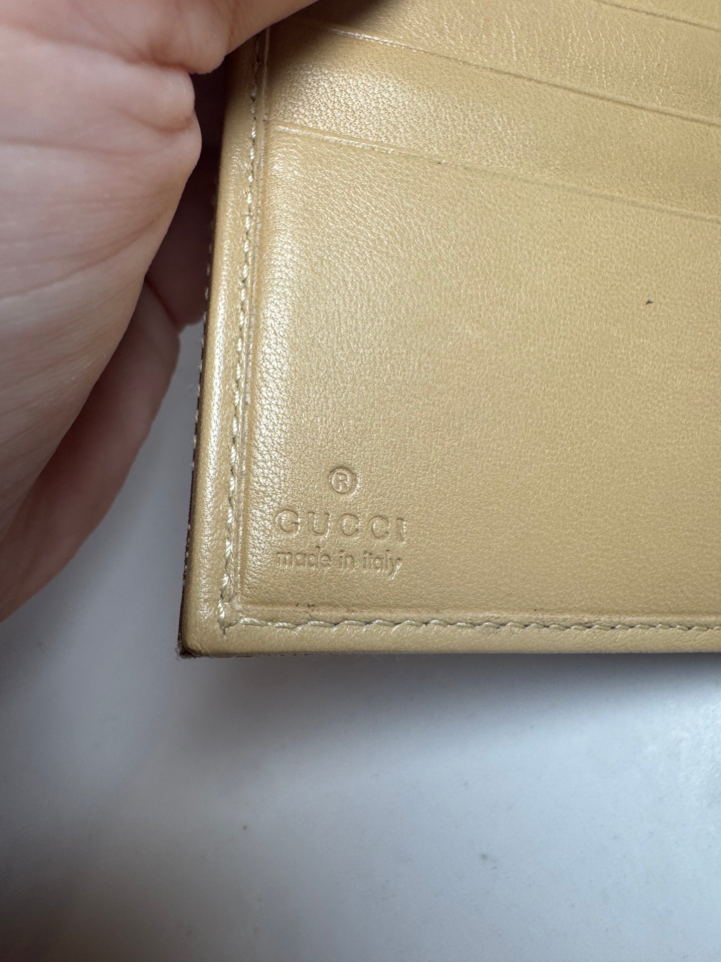 Gucci Beige Macro GG Canvas & Leather Trifold Wallet