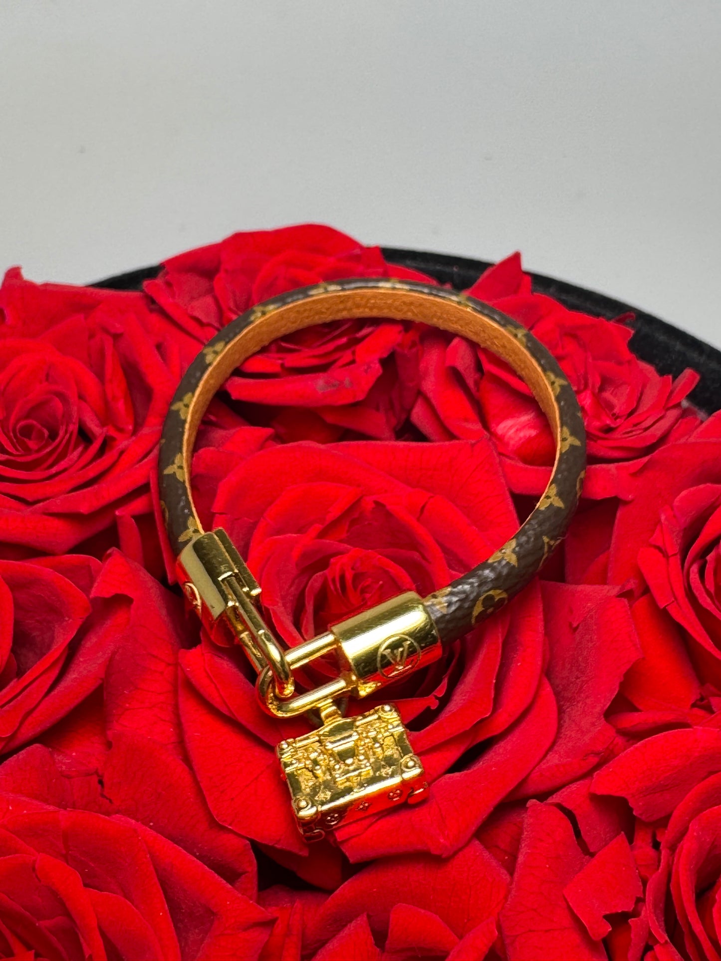 Louis Vuitton Petite Malle Trunk Bracelet Gold & Monogram w/Certificate of Authenticity