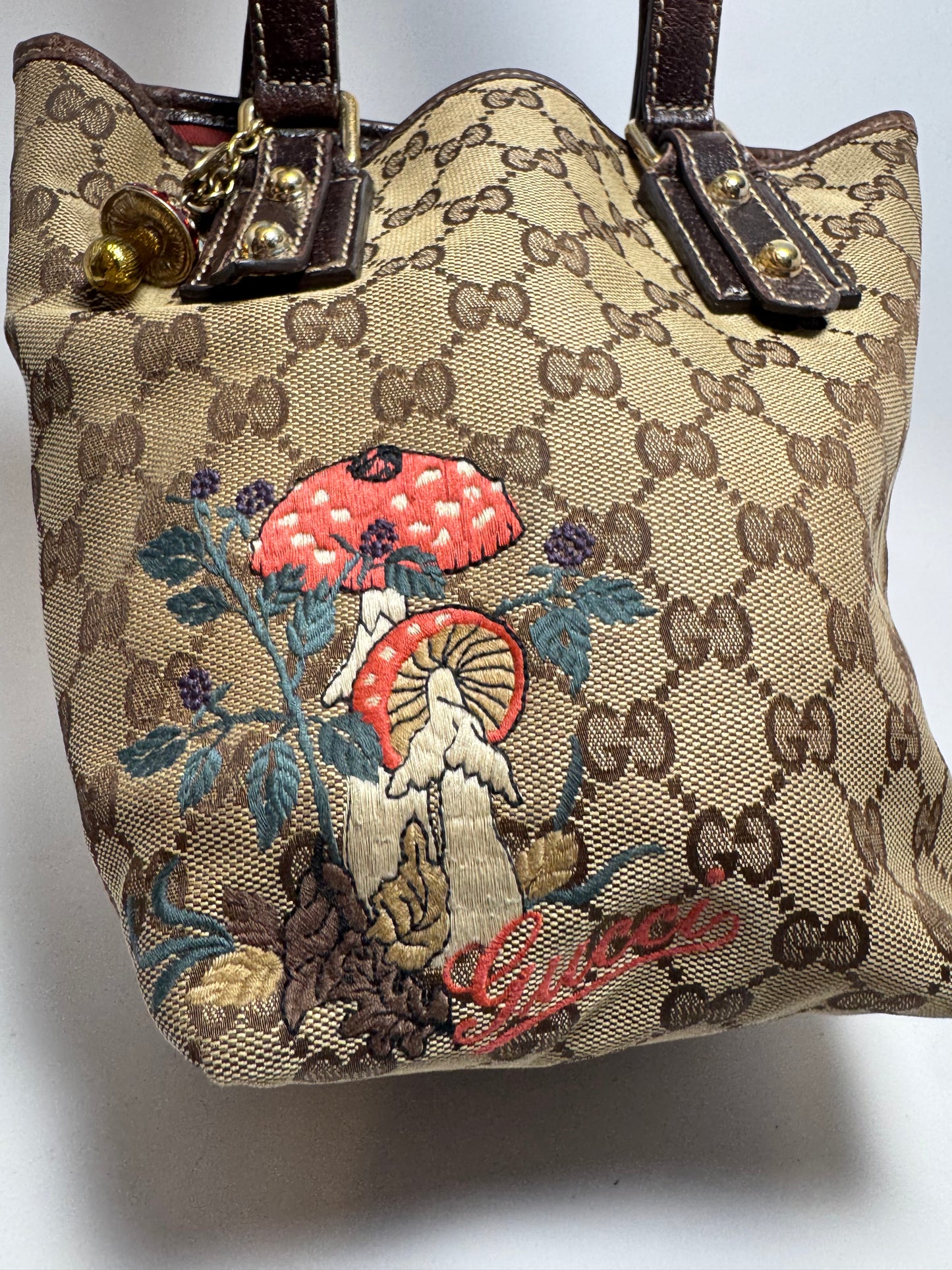 Gucci GG Canvas Mushrooms Tote Embroidered Bag
