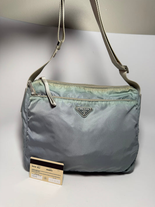 Prada Sport Ice Baby Blue Argento Nylon Shoulder Bag / Crossbody