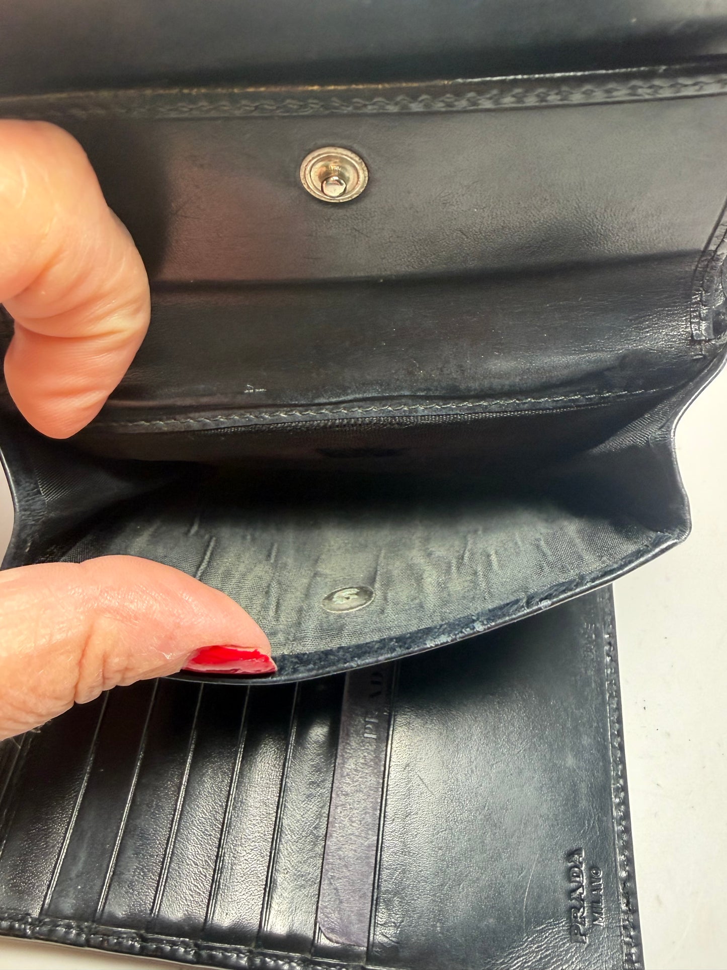 Prada Black Leather Trifold Wallet