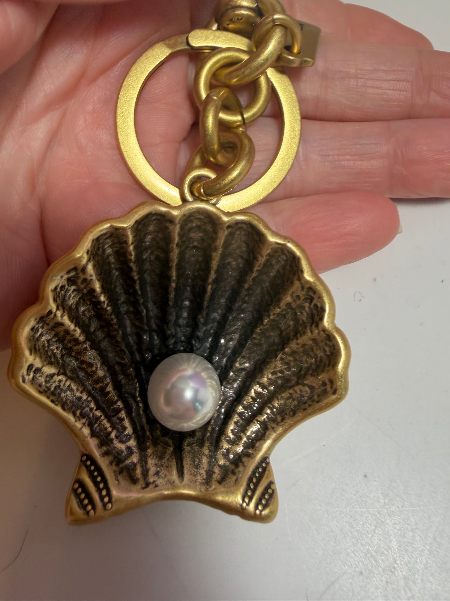 Coach Brass Seashell “Summer I Turned Pretty” Collab Pearl Bag Charm EUC