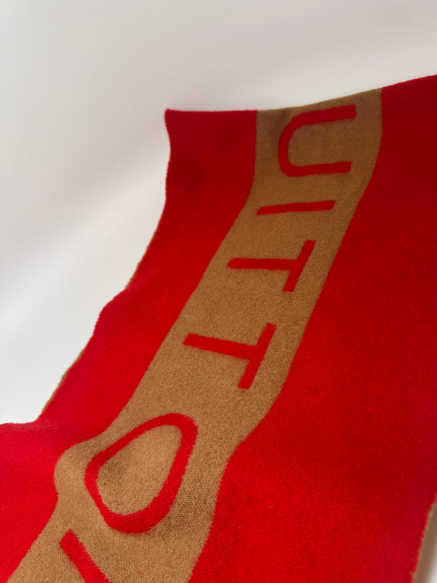 Louis Vuitton Red & Camel Double-Sided 100% Cashmere Winter Scarf Luxury Fashion
