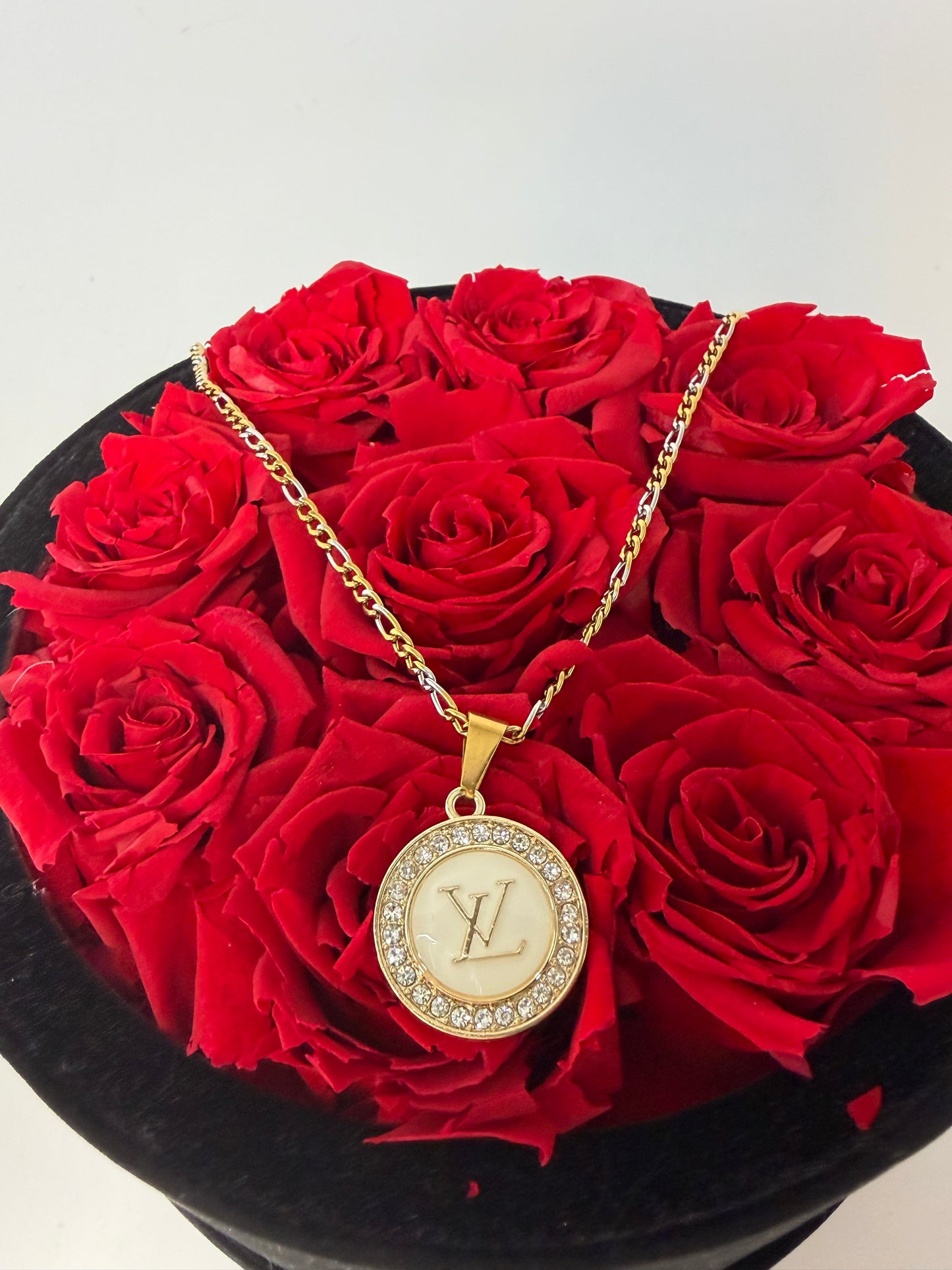 Upcycled Louis Vuitton Pendant Necklace with two toned chain