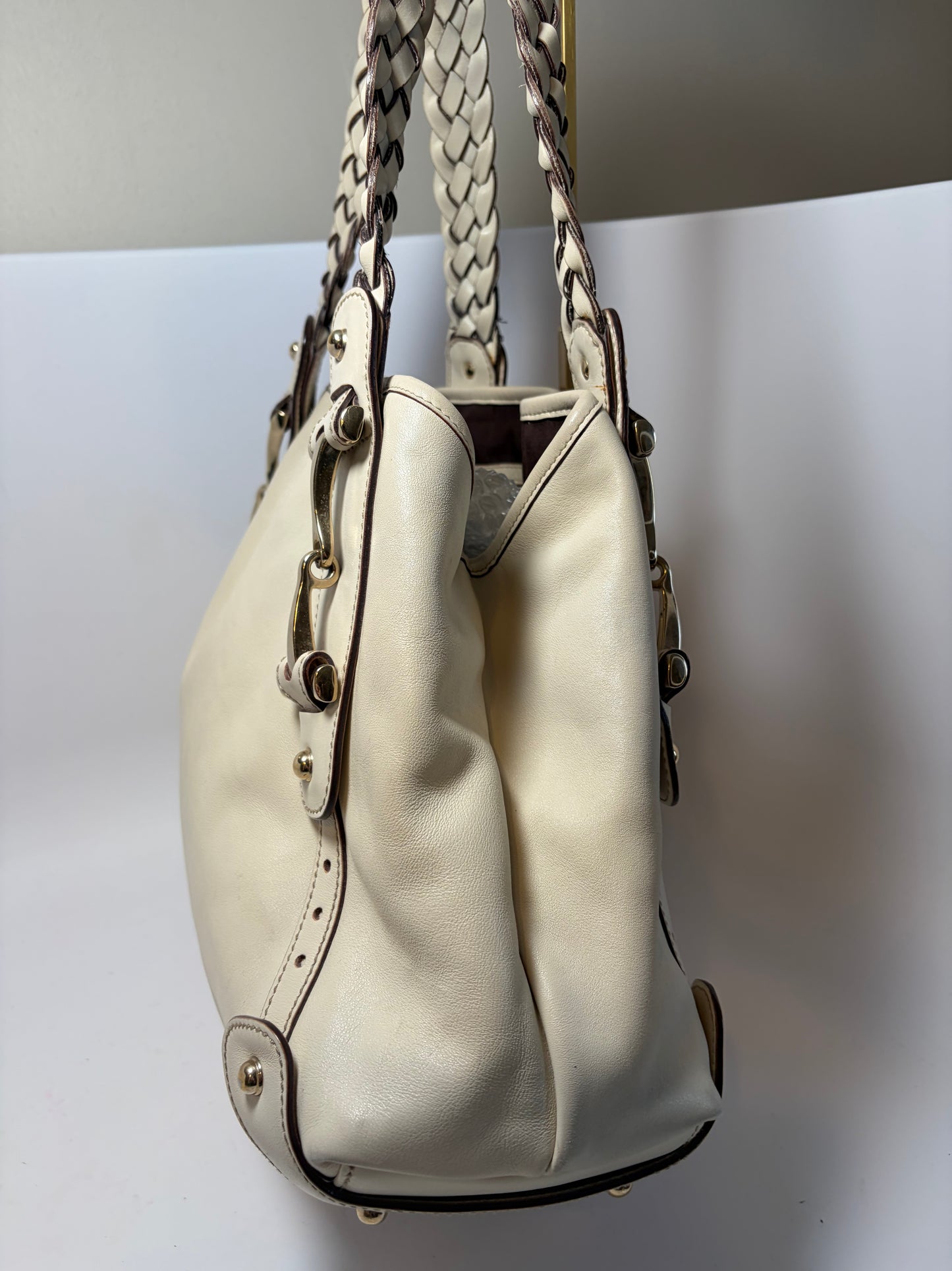 Gucci Pelham Shoulder Bag Ivory Leather w/Braided Handle