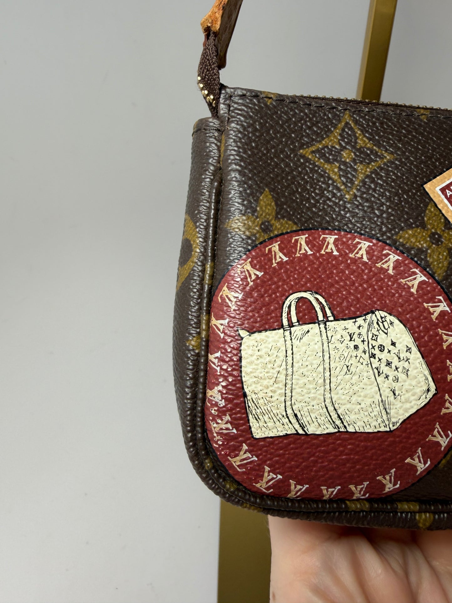 Louis Vuitton Monogram Patches Mini Pochette with Chain & COA