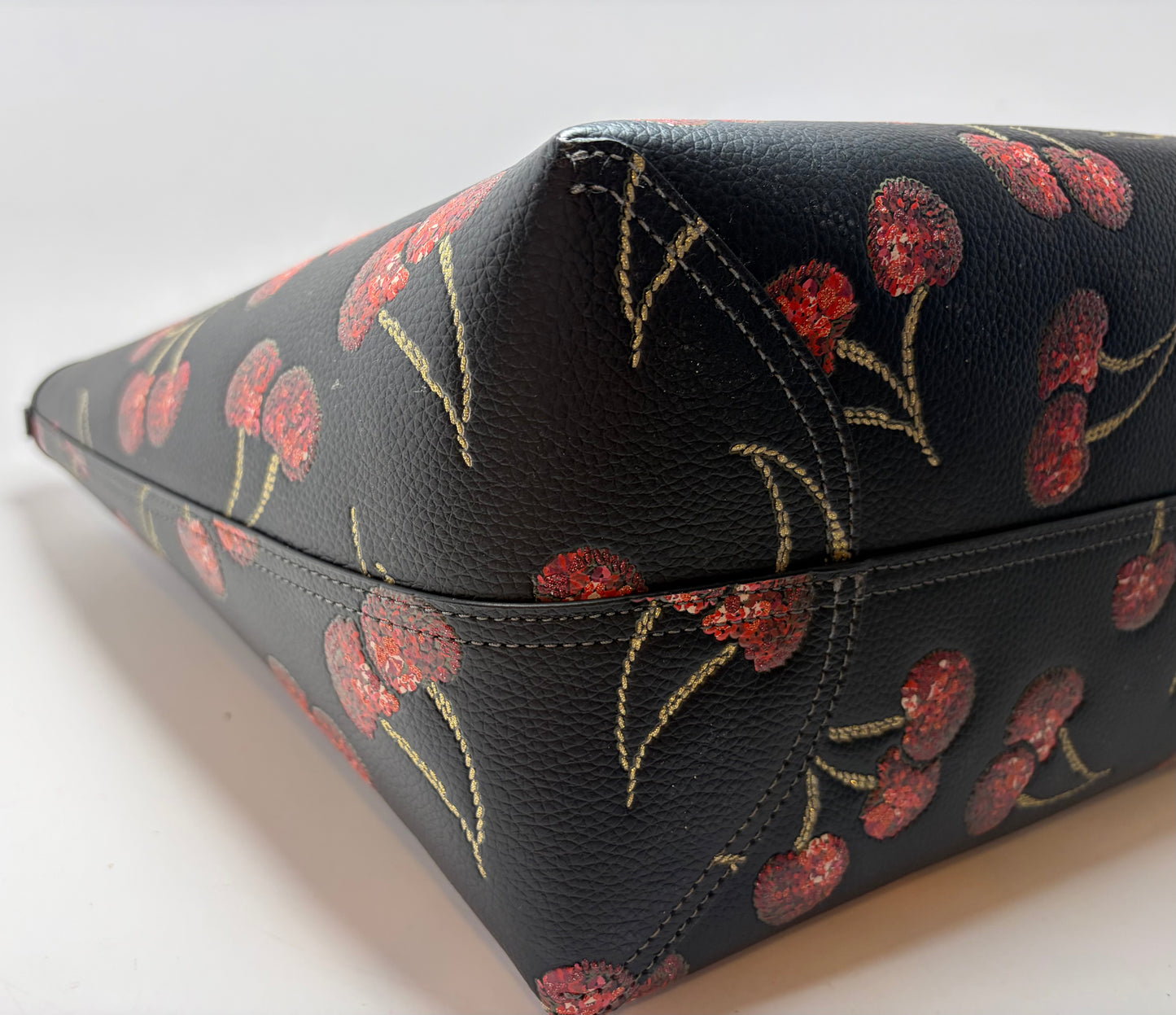 Coach City Tote Black Leather & Red Glitter Cherried