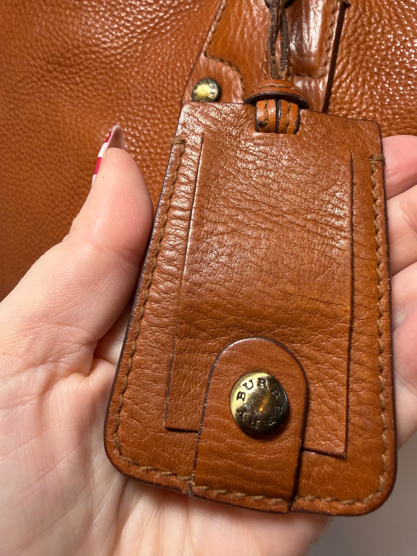 Burberry Large Pebbled Leather Tote W/Plaid Check Interior