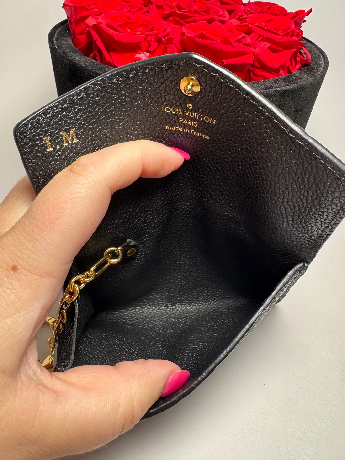 Louis Vuitton Black Key Pouch Wallet Empriente Noir Leather w/Key Ring