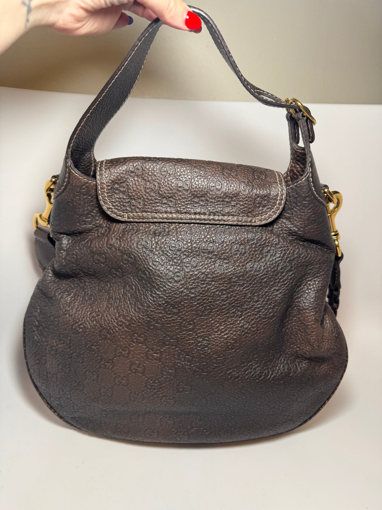 Gucci Dark Brown Guccissima Leather Pelham Large Shoulder Bag