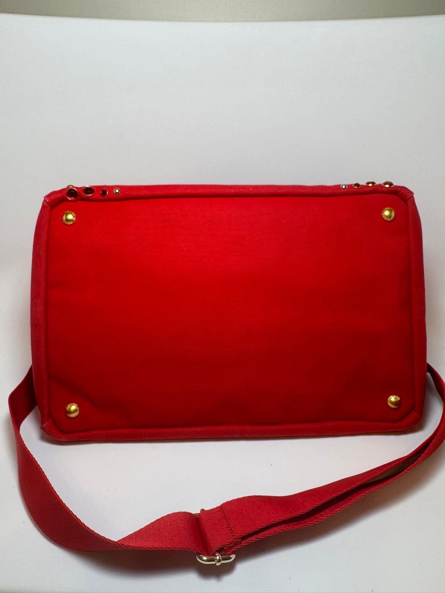 Prada Crystals Canapa Tote Large Red Rosso w/Crossbody Strap