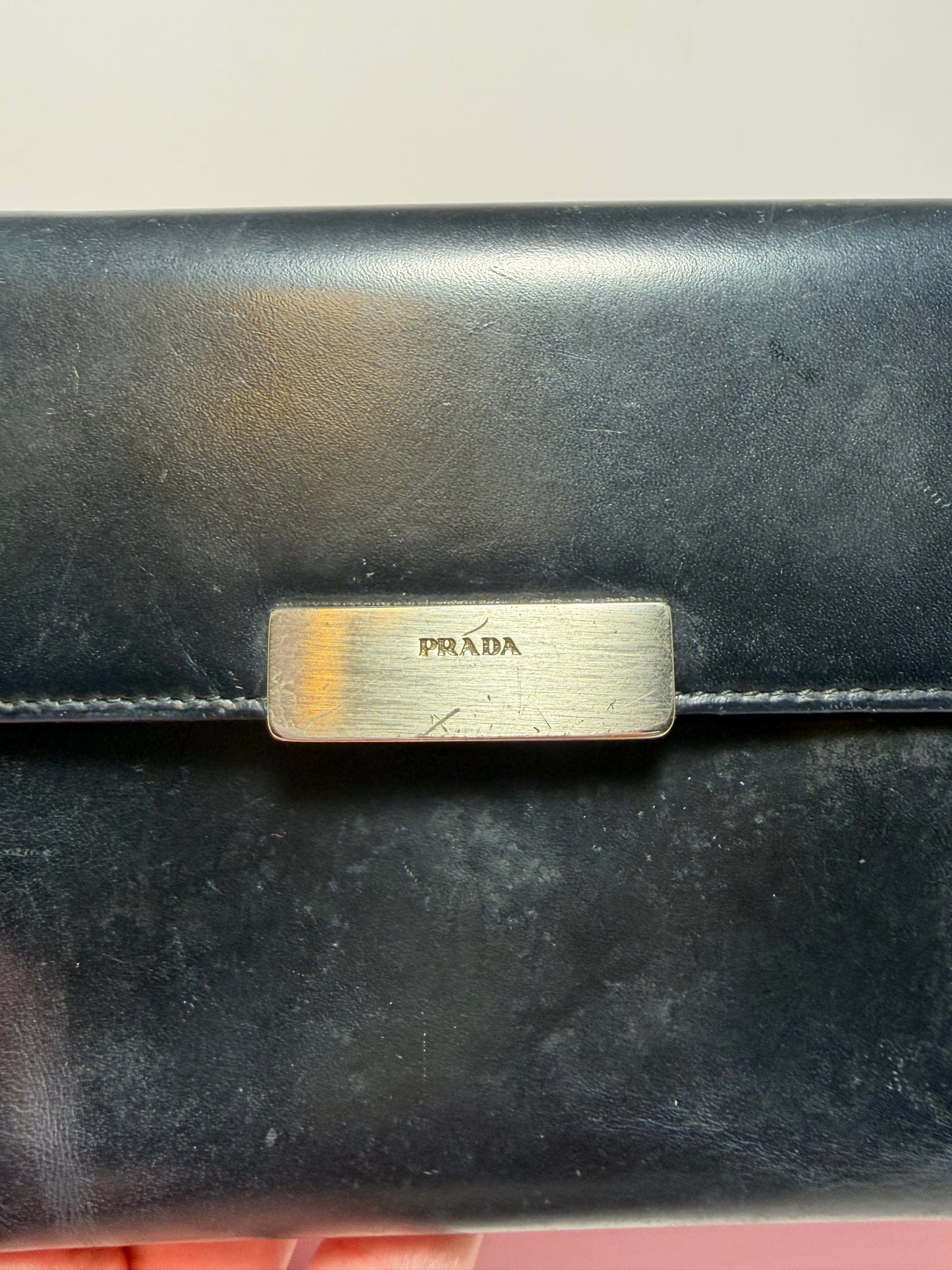 Prada Black Leather Trifold Wallet