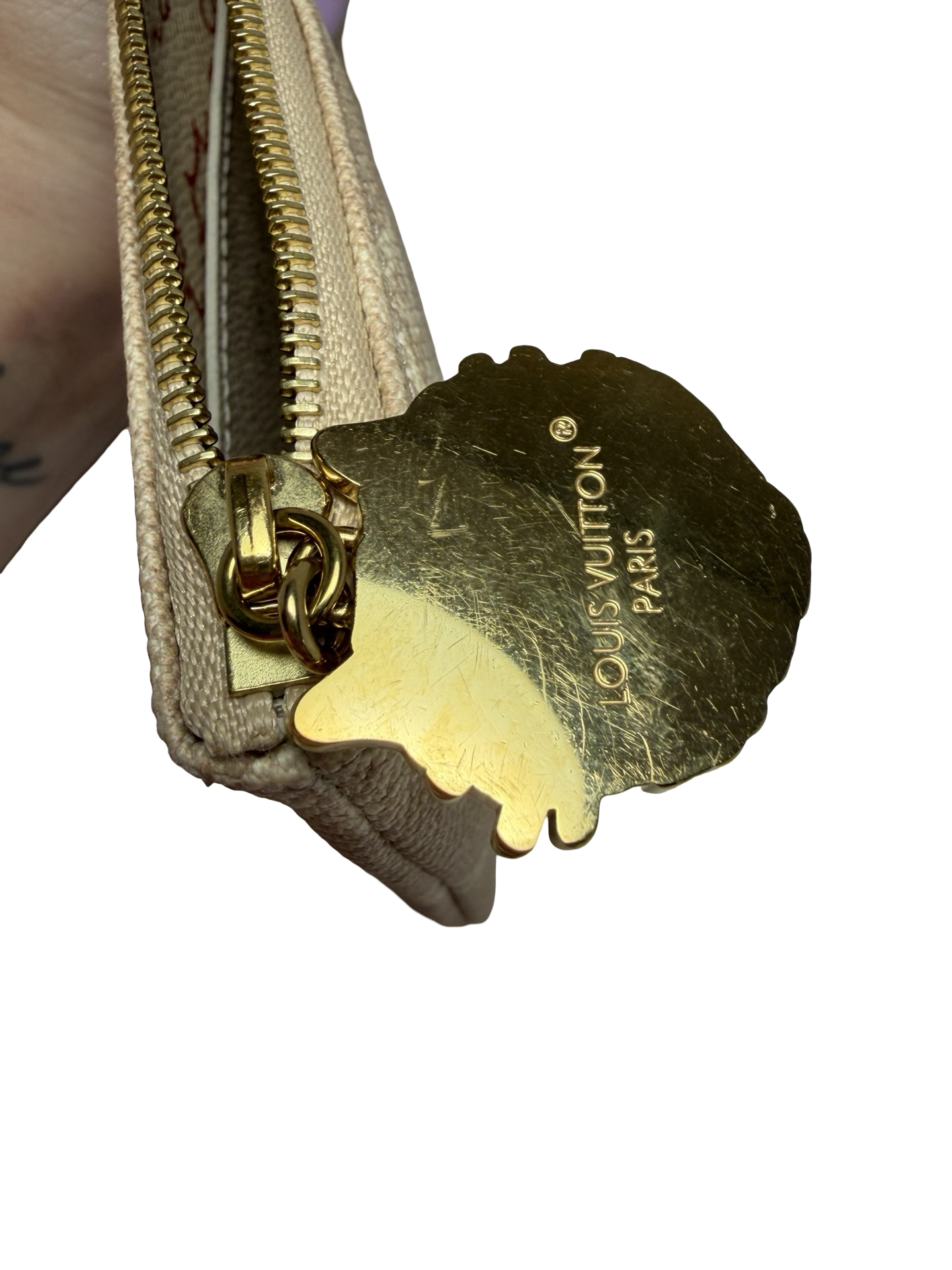 Louis Vuitton x Grace Coddington Meowgram Cat Key Pouch Small Size w/Cat motif zipper & design interior