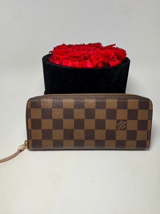 Louis Vuitton Damier Ebene Clémence Wallet w/Ballerine Pink Interior
