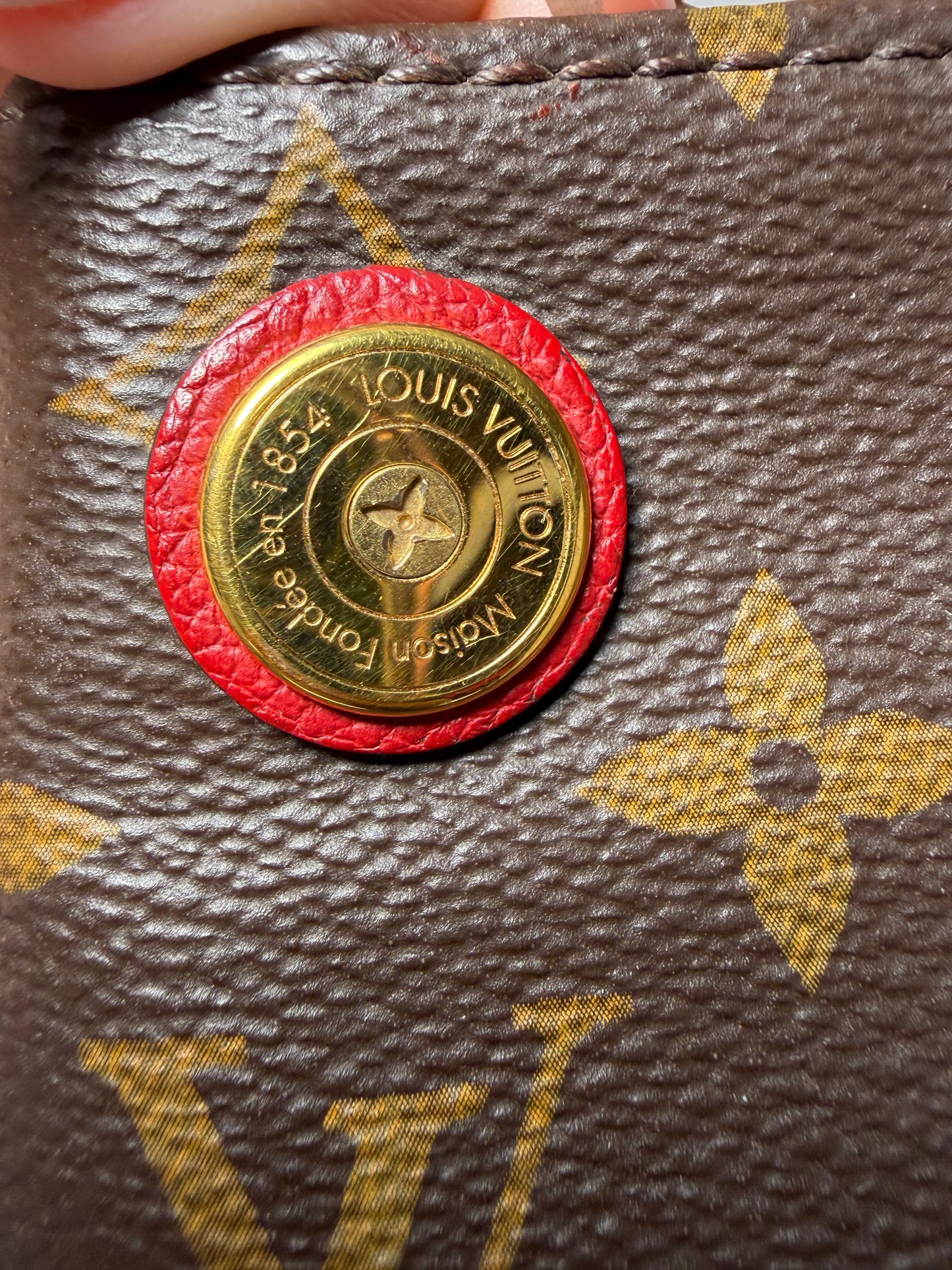 Louis Vuitton Gaia Brown Monogram Shoulder Bag w/Red Leather