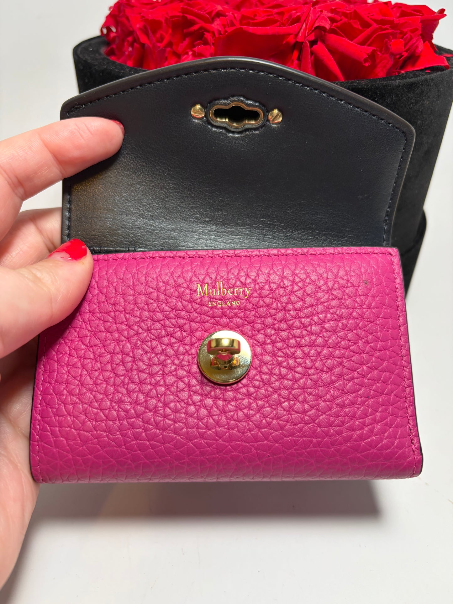 Mulberry Small Darley Hot Pink Pebbled Leather Turn Lock Wallet