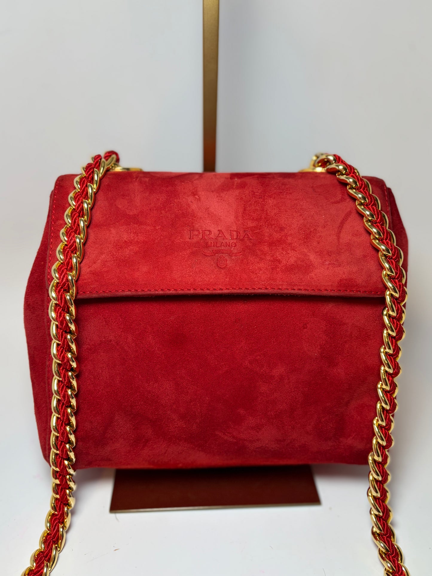 Prada Red Suede Chain Shoulder Bag