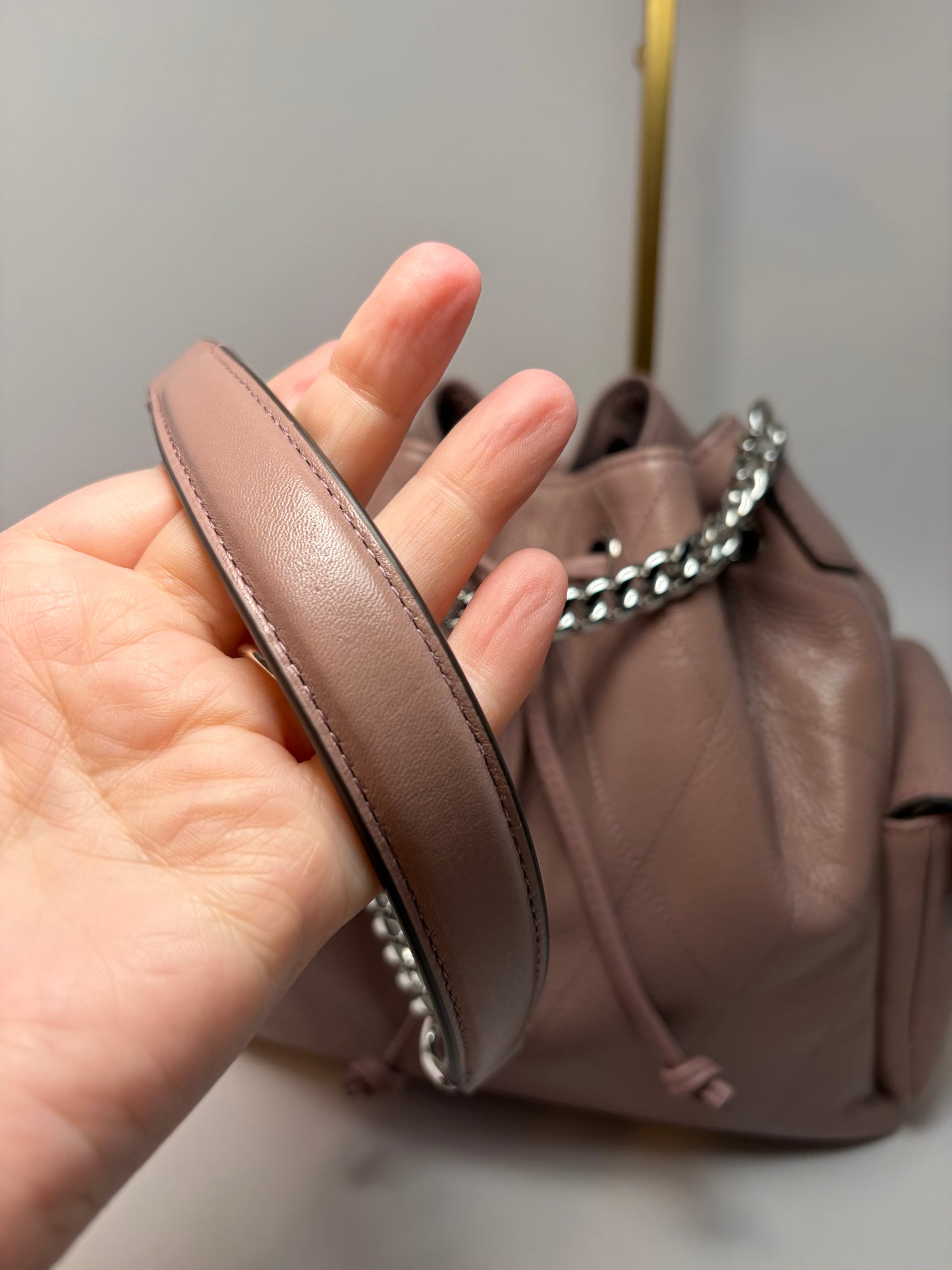 Tory Burch Quilted Small Charlie Drawstring Shoulder Bag/Crossbody in Mauve NWT & Dust Bag